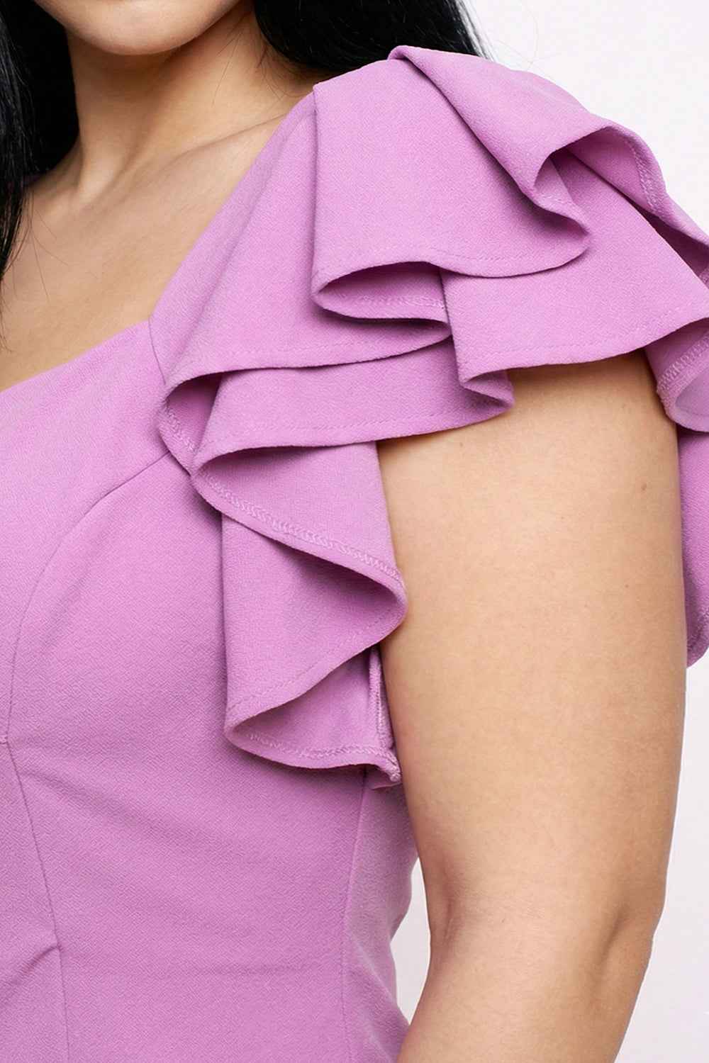Queen Anne Neckline Plus Size Mini Dress