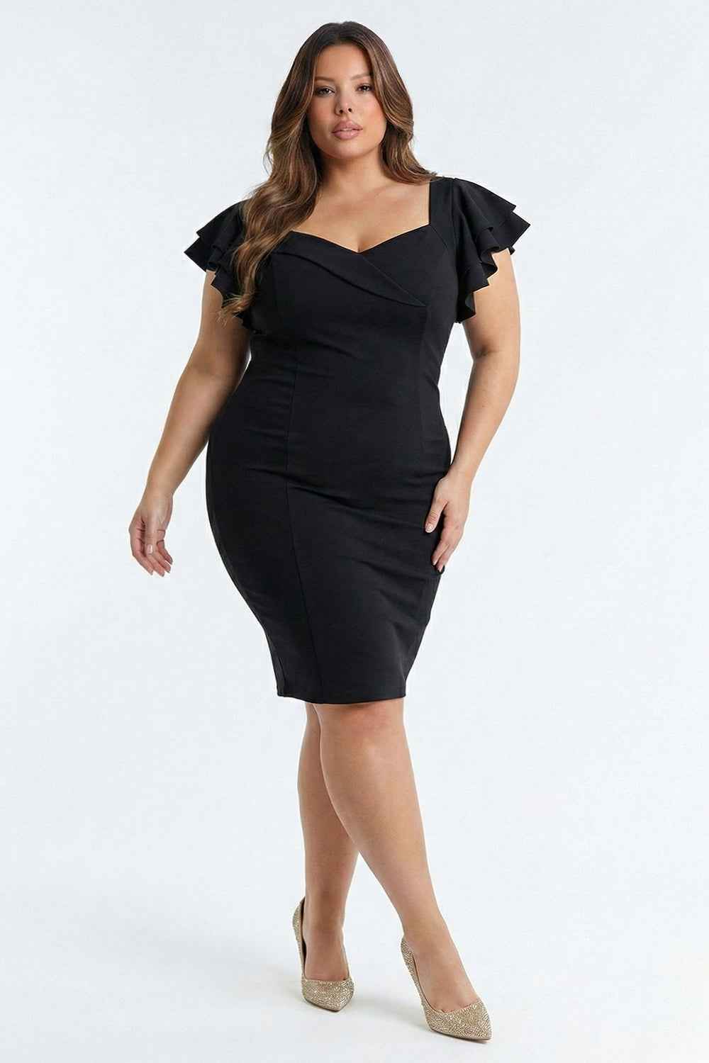 Queen Anne Neckline Plus Size Mini Dress – Black | Boutinie
