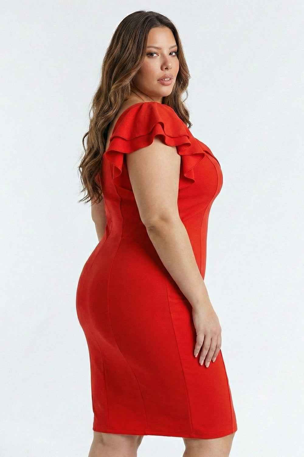 Queen Anne Neckline Plus Size Mini Dress