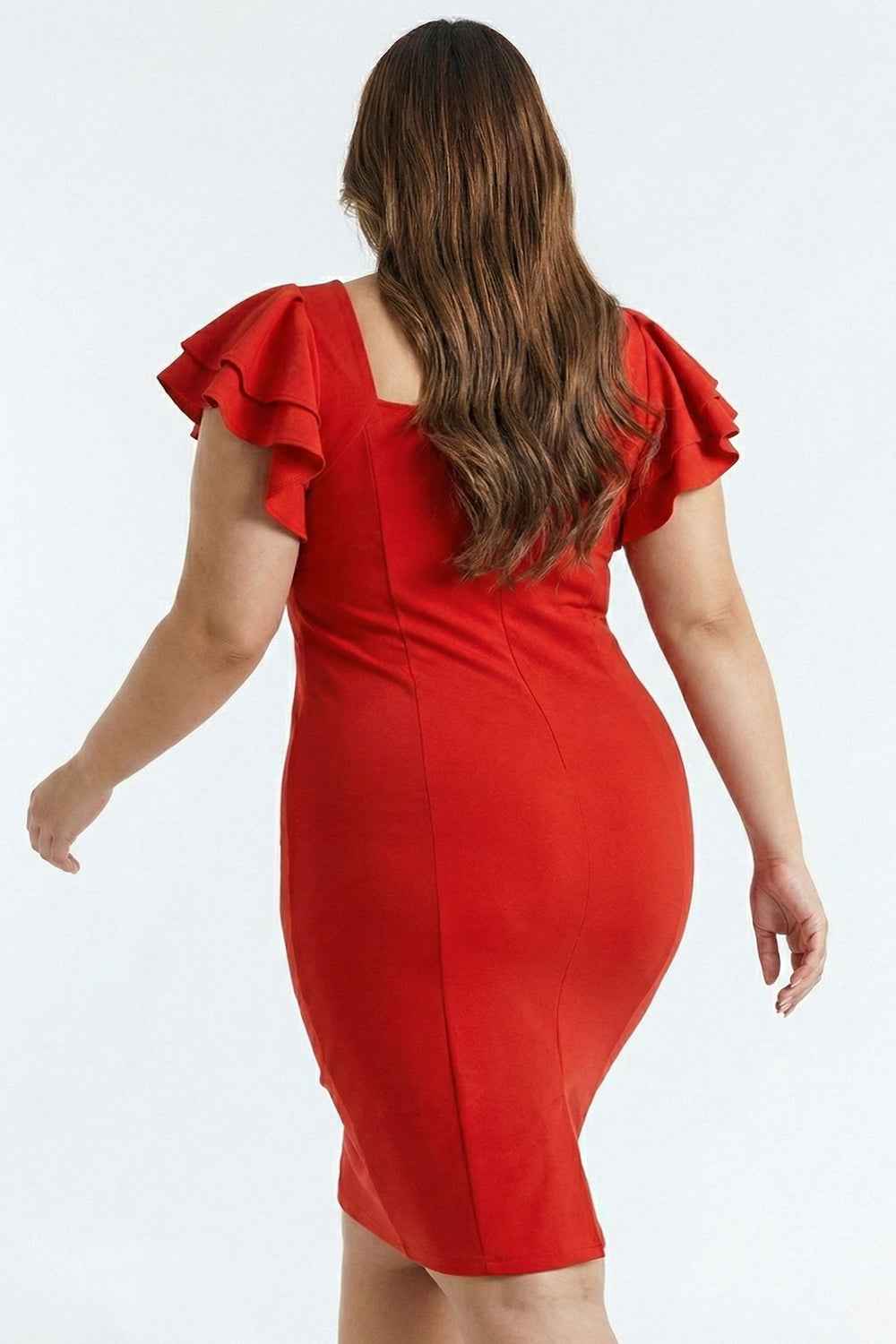 Queen Anne Neckline Plus Size Mini Dress