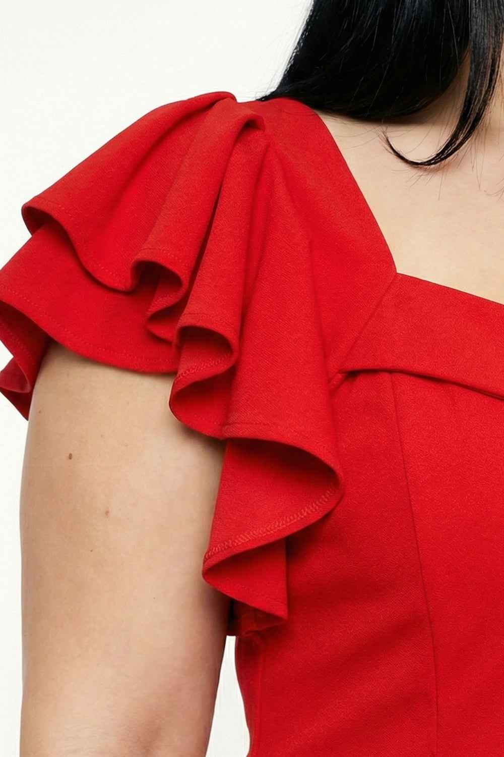 Queen Anne Neckline Plus Size Mini Dress