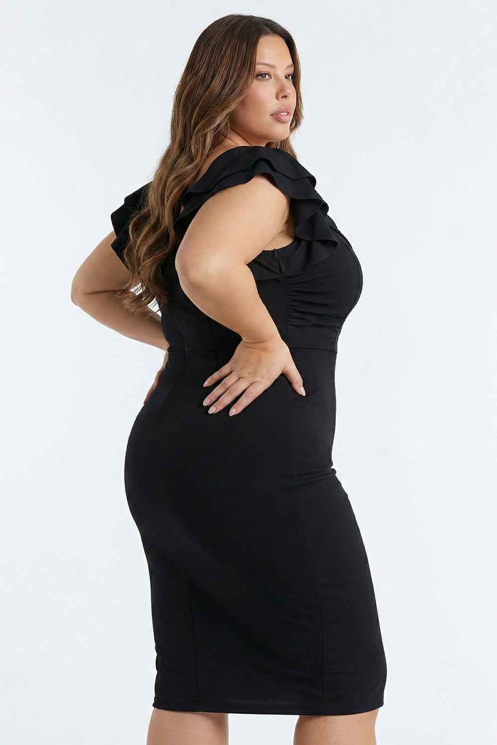 Queen Anne Neckline Plus Size Mini Dress