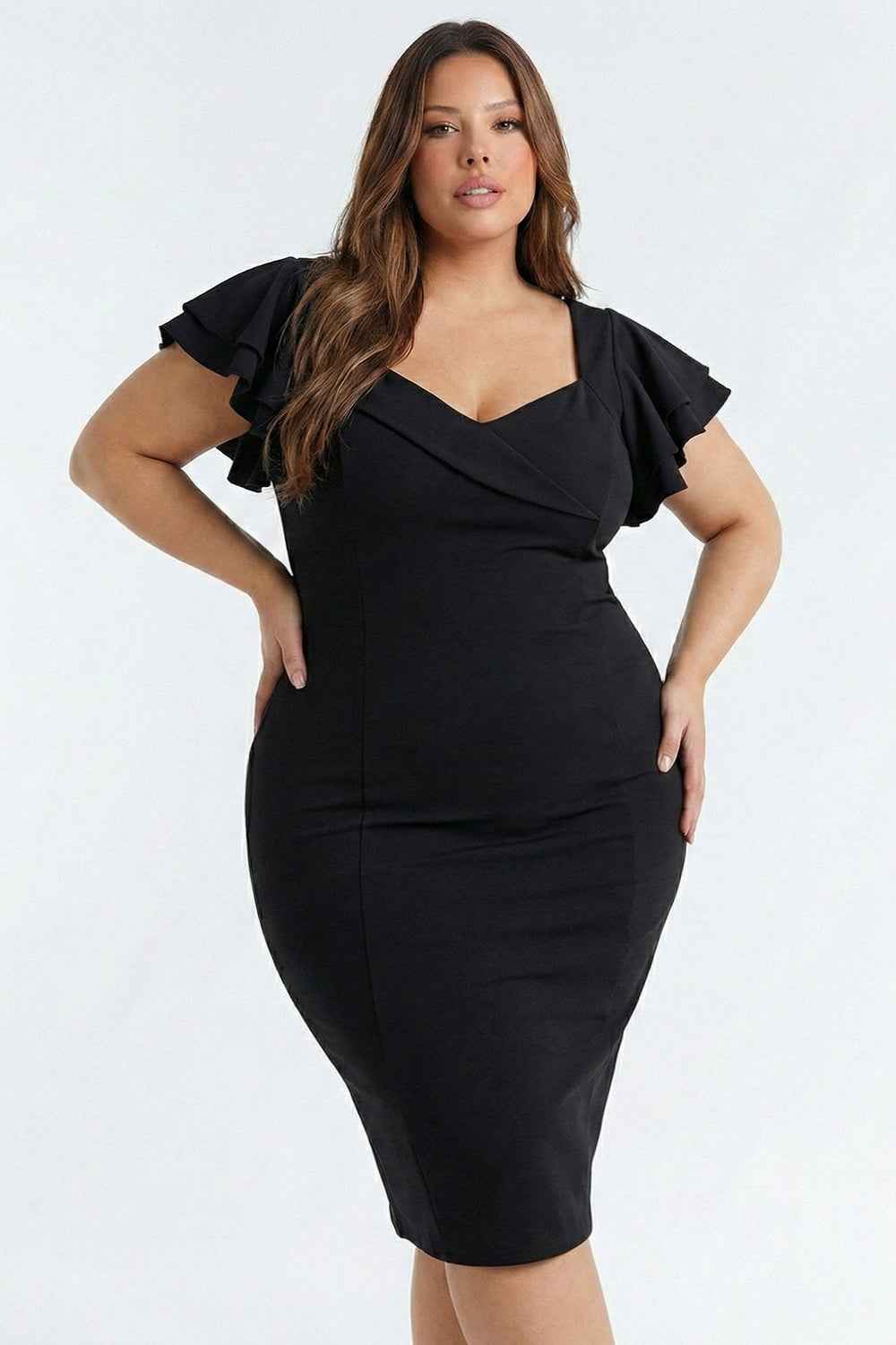 Queen Anne Neckline Plus Size Mini Dress