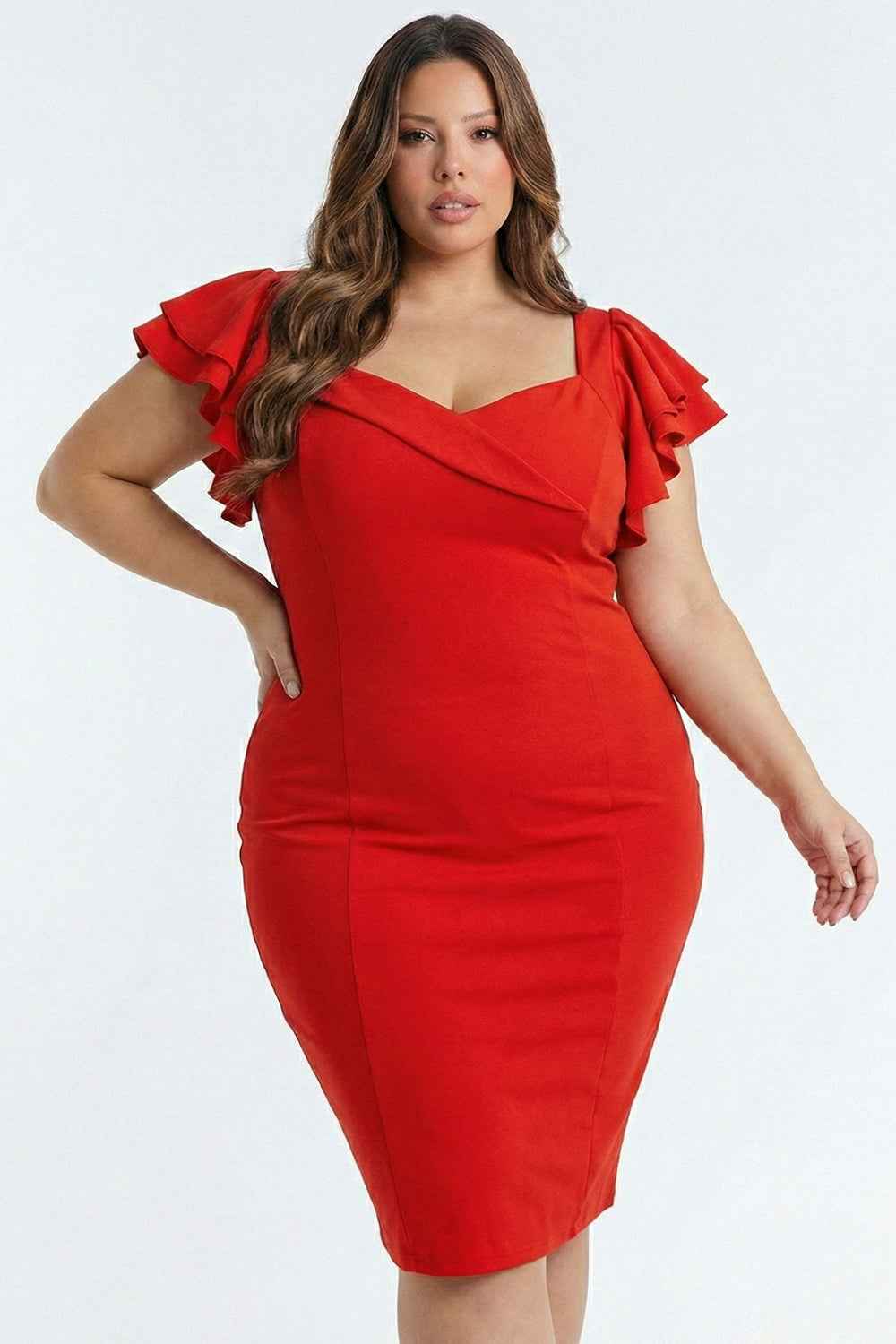 Queen Anne Neckline Plus Size Mini Dress
