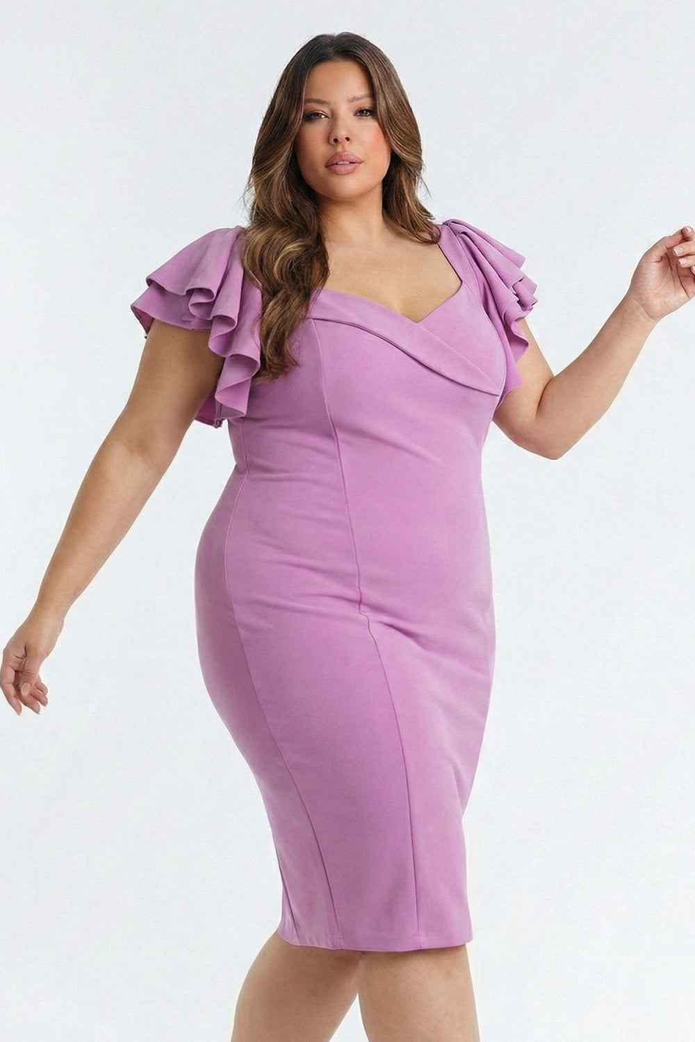 Queen Anne Neckline Plus Size Mini Dress