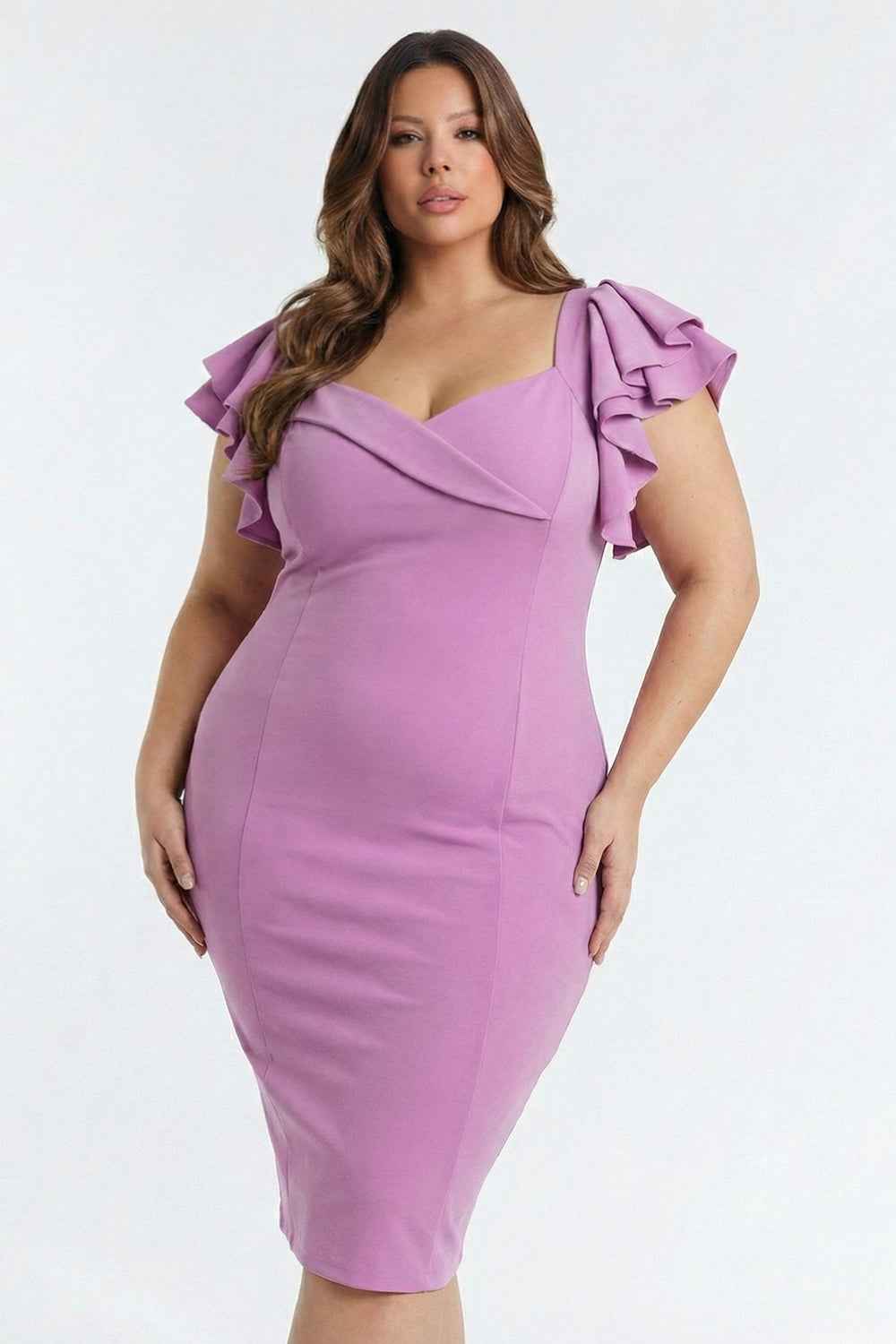 Queen Anne Neckline Plus Size Mini Dress