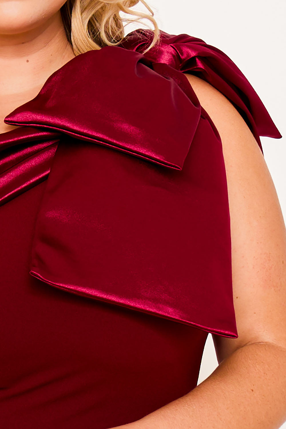 SDP1817JP - ONE SHOULDER SATIN BOW PLUS MAXI DRESS Symphony USA Wholesale