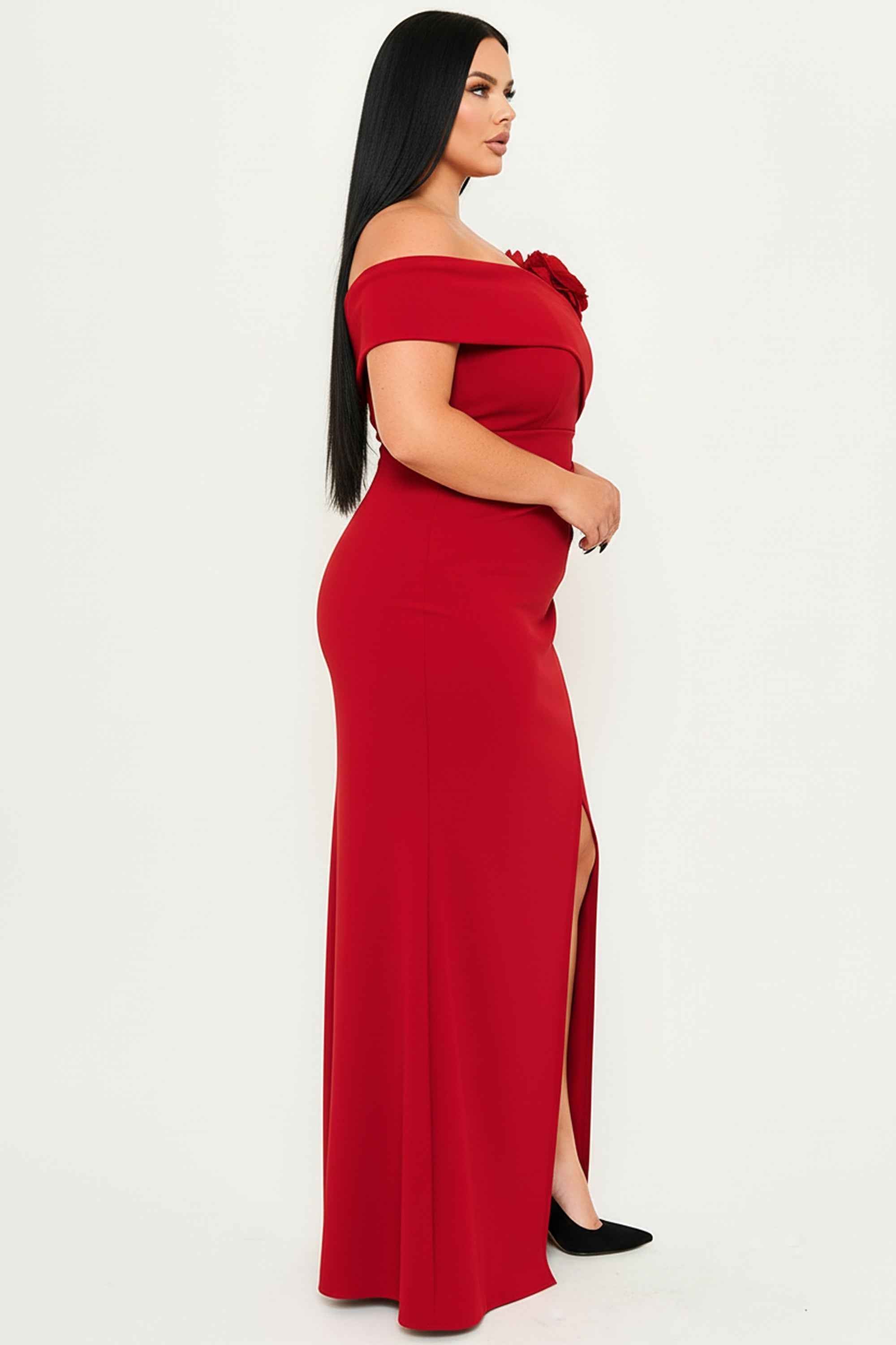 Flower Corsage Off The Shoulder Plus Maxi Dress