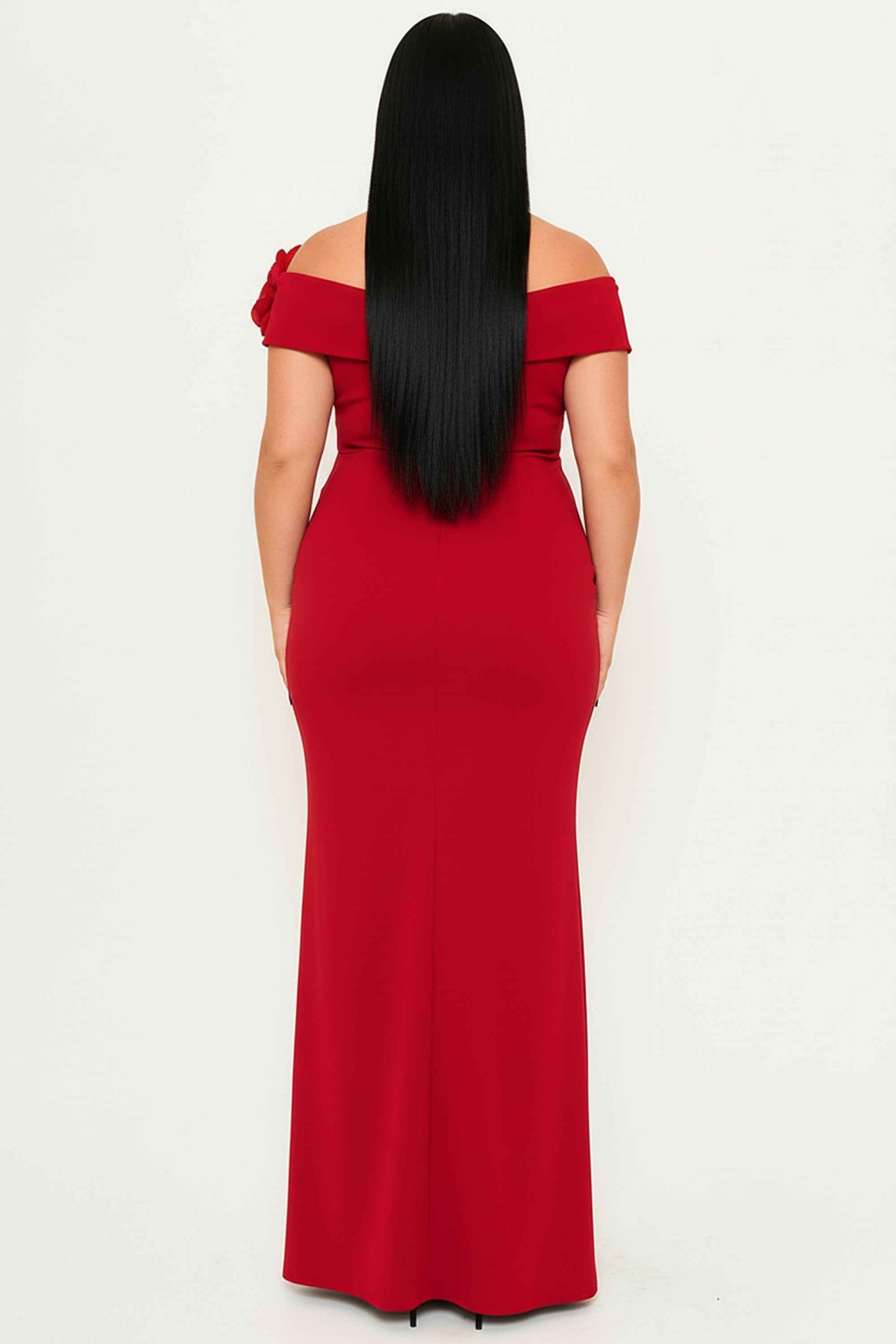 Flower Corsage Off The Shoulder Plus Maxi Dress