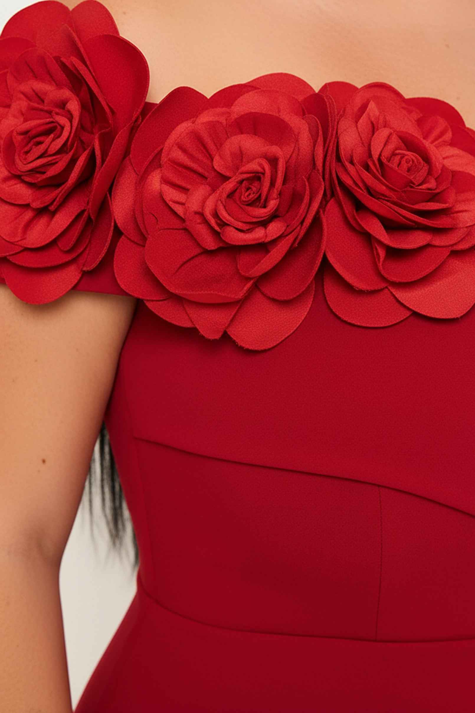 Flower Corsage Off The Shoulder Plus Maxi Dress