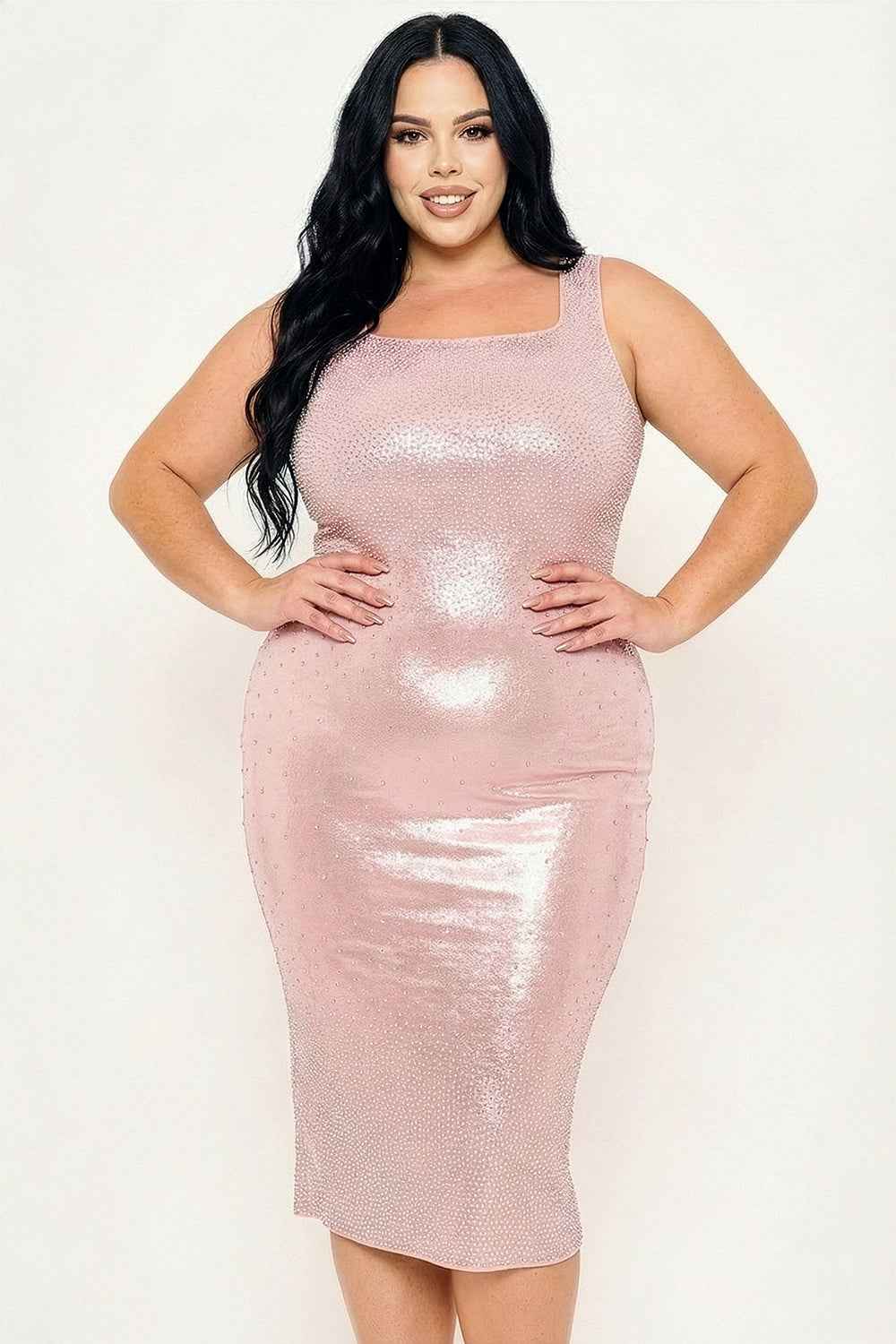 Gradient Rhinestone Plus Size Midi Dress