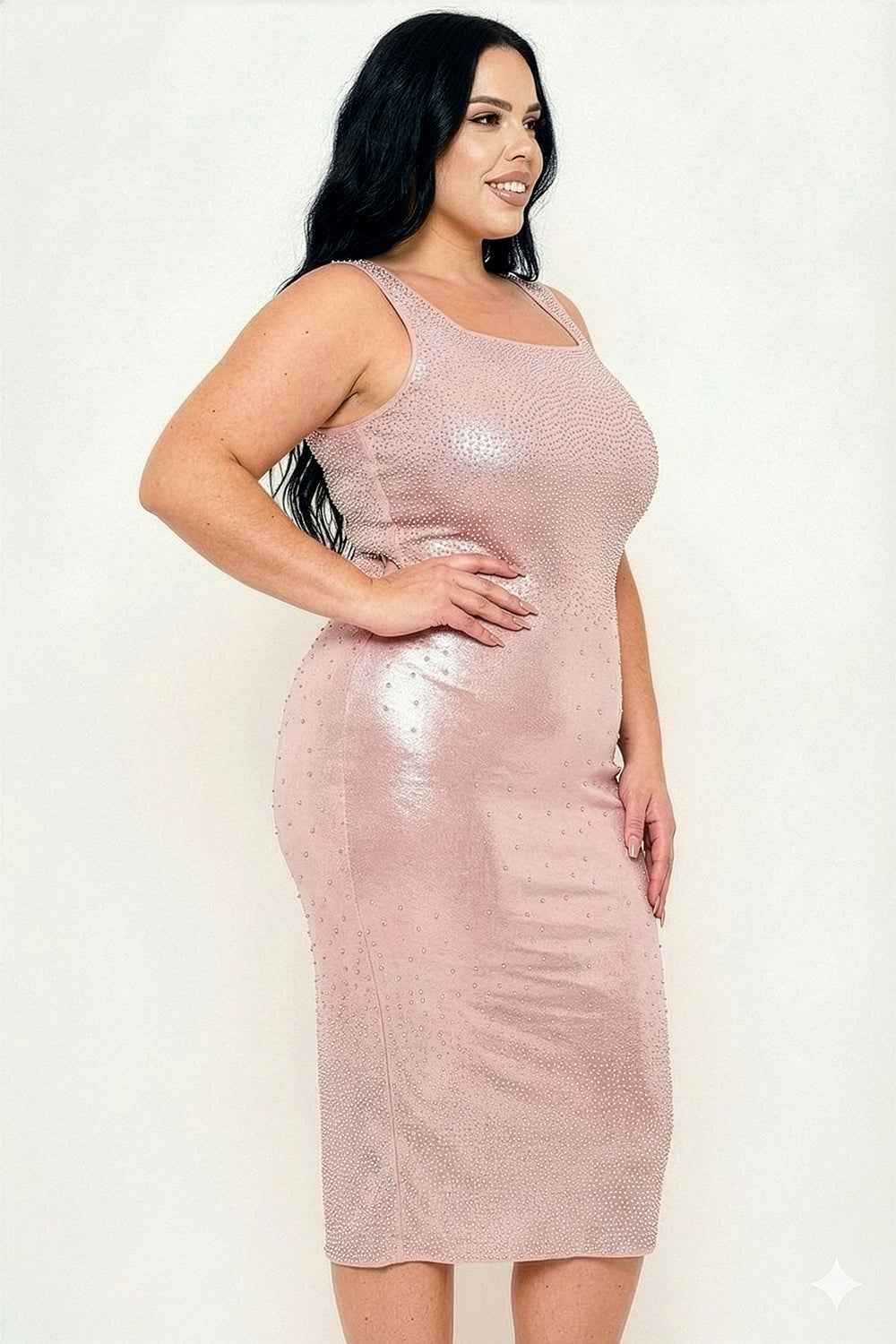 Gradient Rhinestone Plus Size Midi Dress