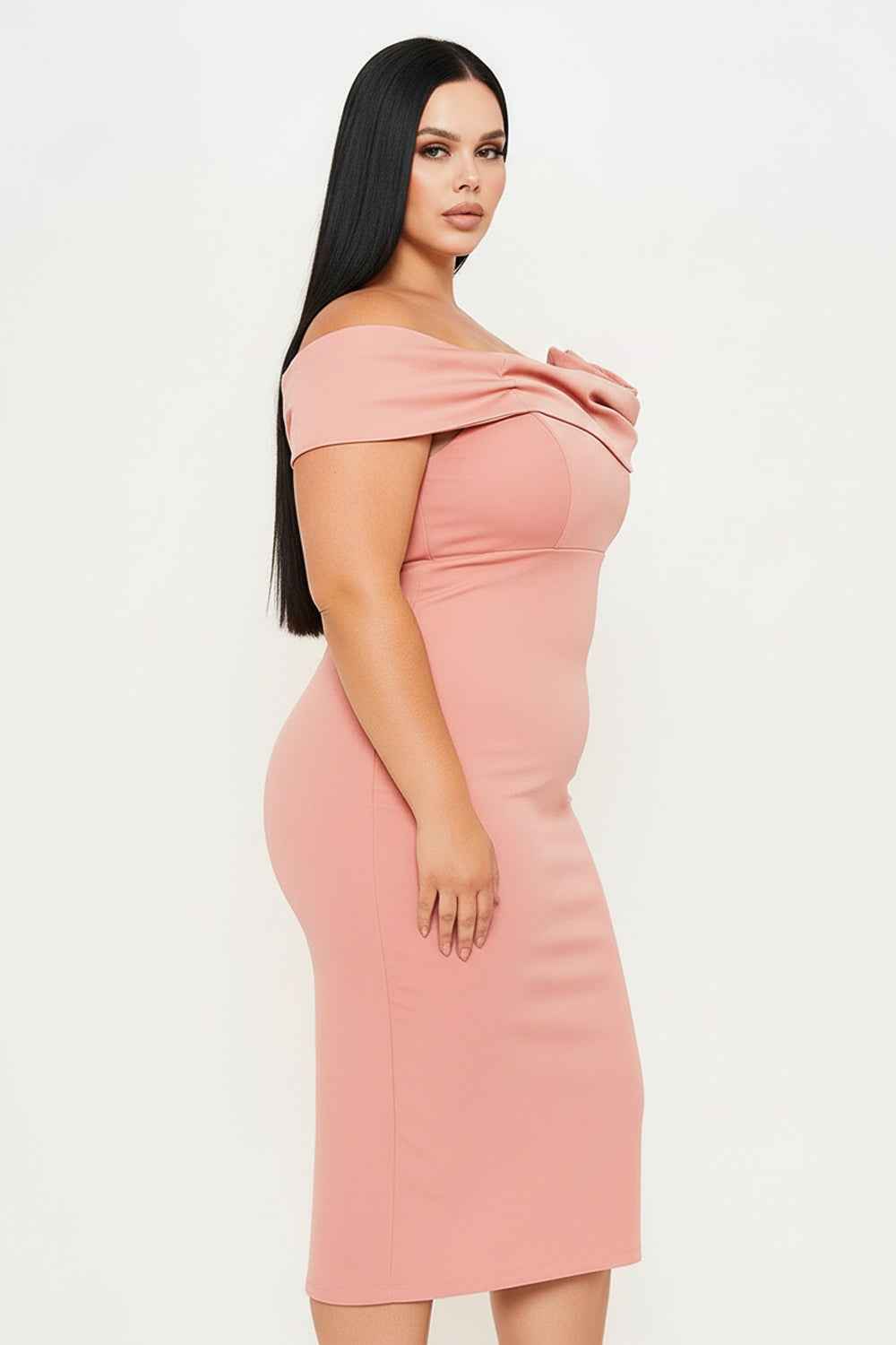 Satin Rose Off The Shoulder Plus Size Mini Dress