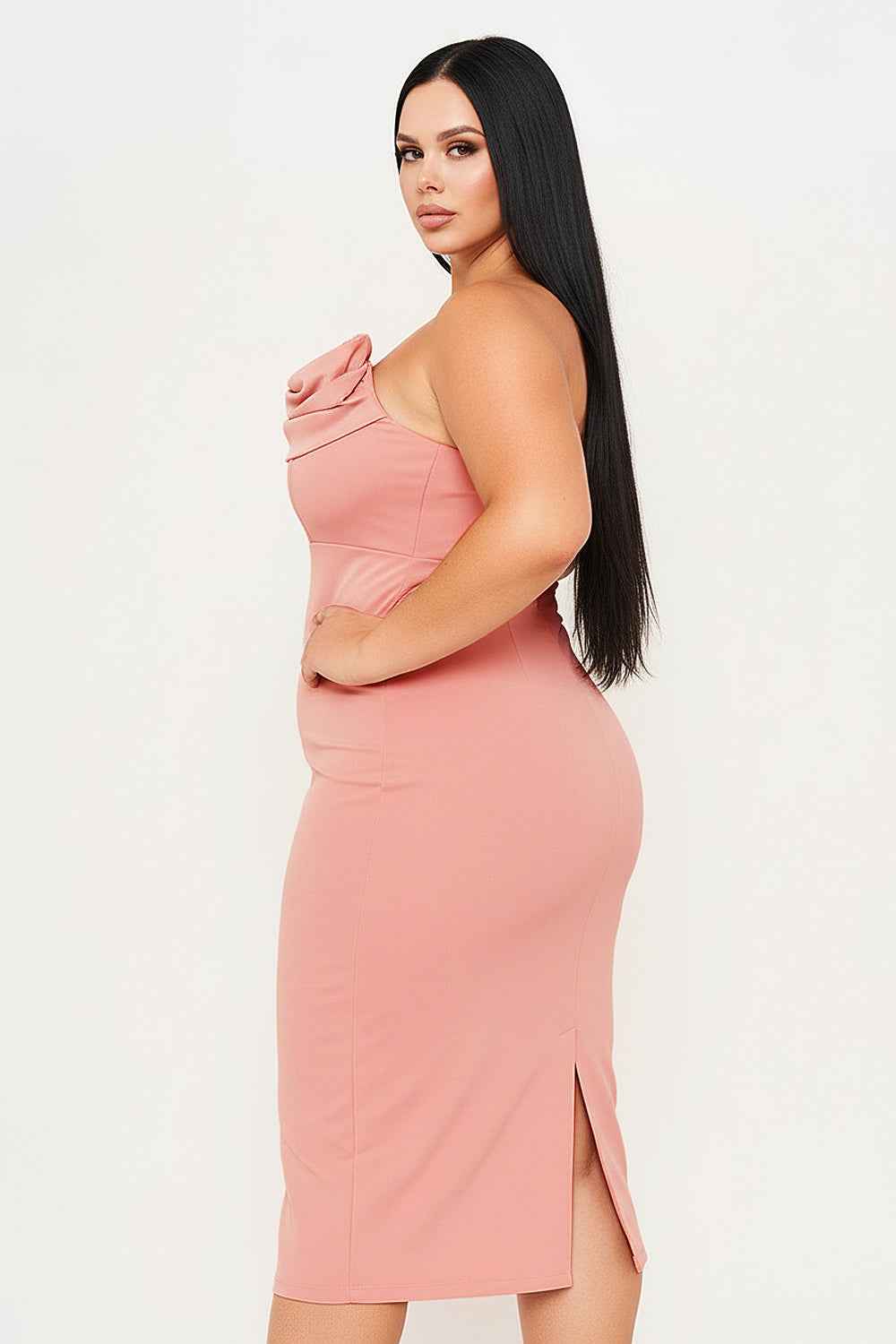 Satin Rose Off The Shoulder Plus Size Mini Dress