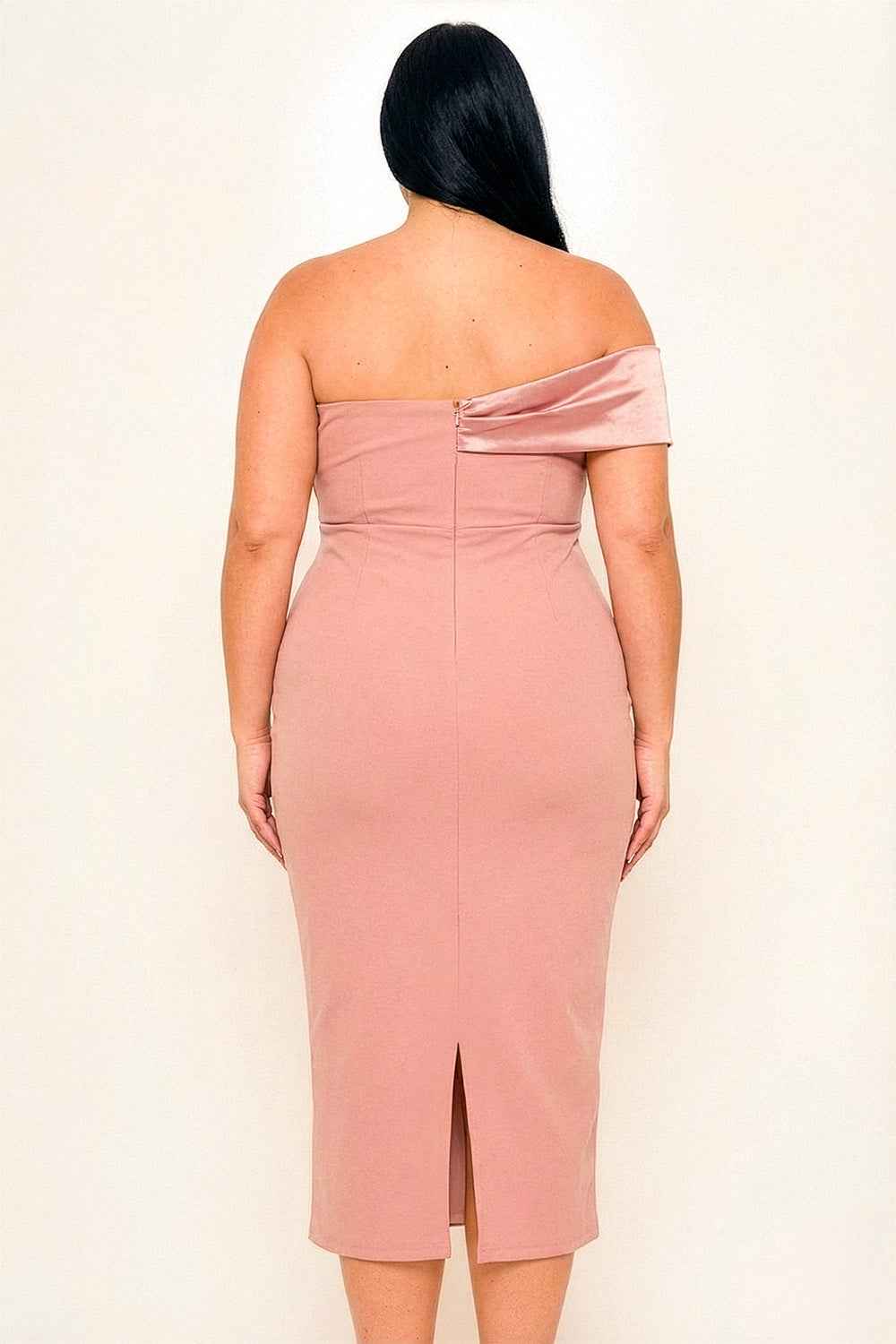 Satin Rose Off The Shoulder Plus Size Mini Dress