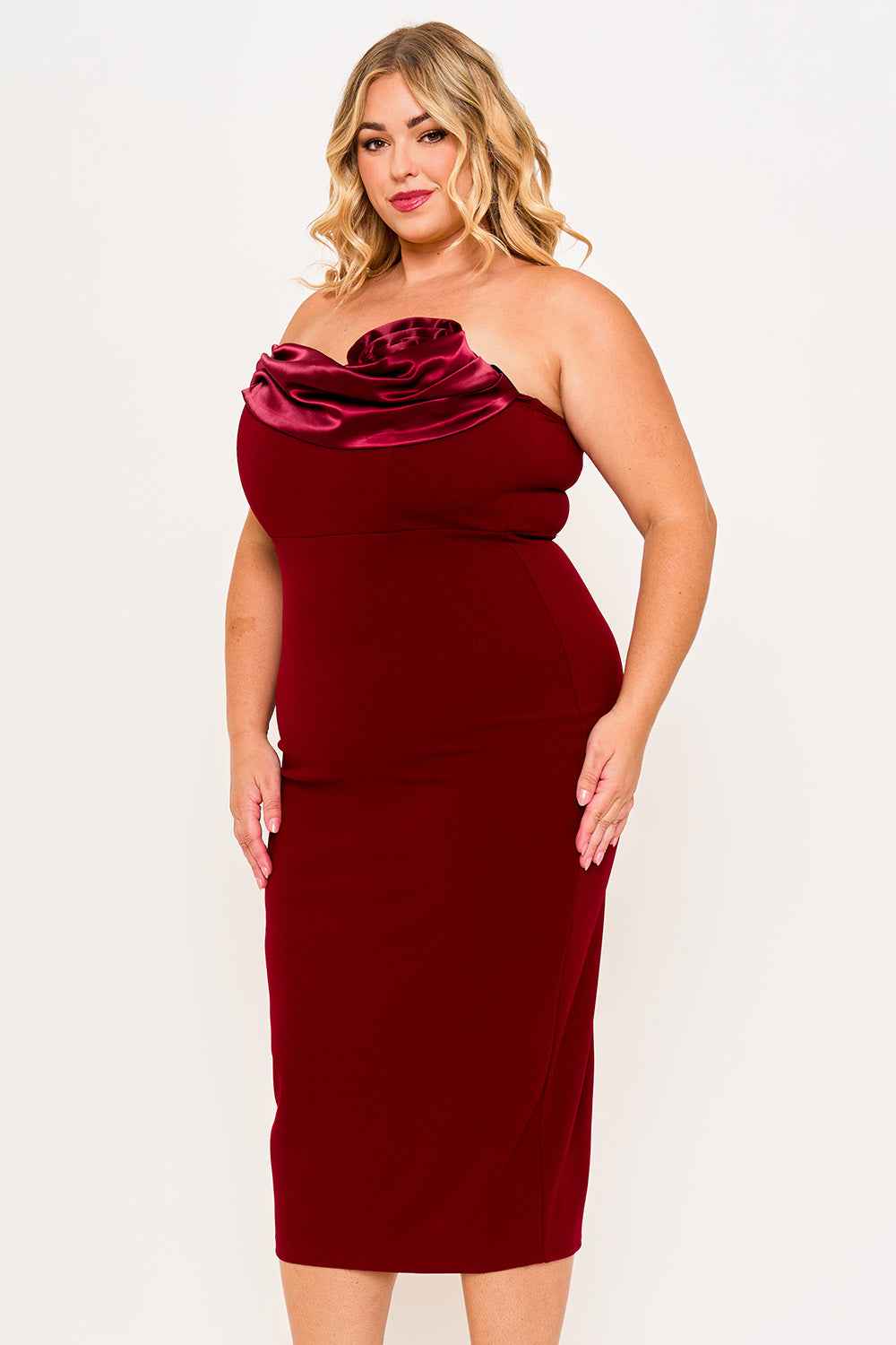 Satin Rose Off The Shoulder Plus Size Mini Dress