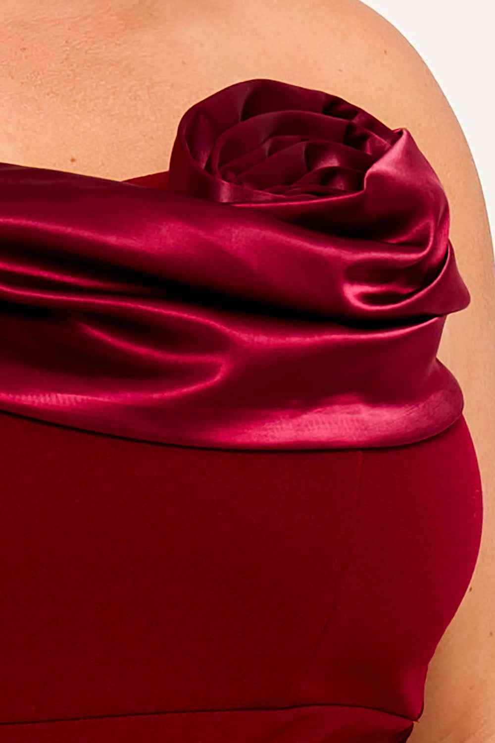 Satin Rose Off The Shoulder Plus Size Mini Dress