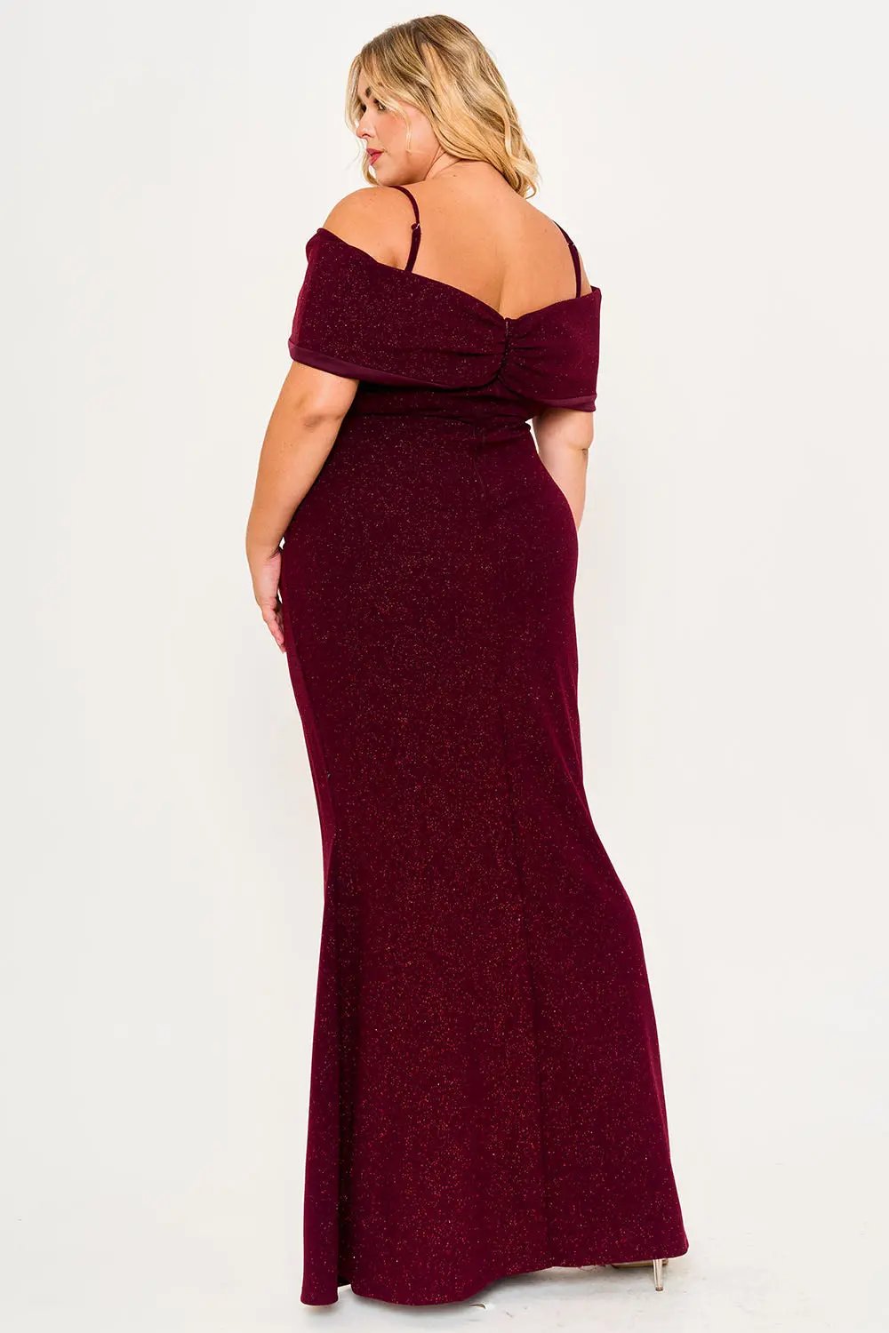 Plus Size Maxi Dress – Adjustable Strap Glitter Bow Gown With Pleated Waist BOUTINIE