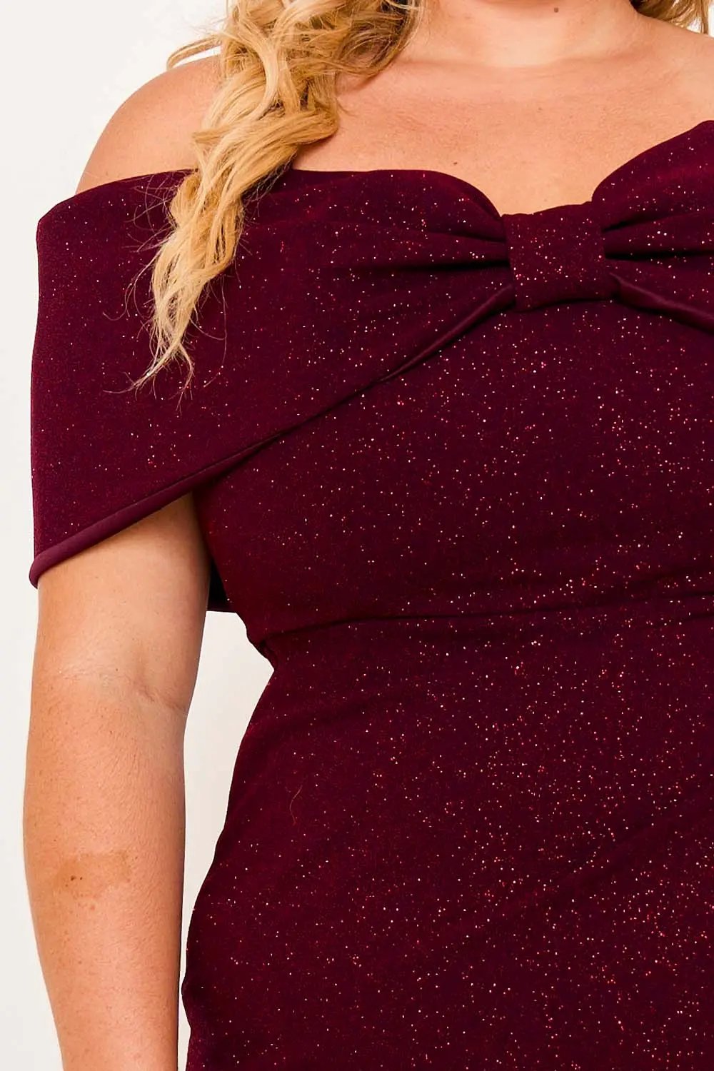 Plus Size Maxi Dress – Adjustable Strap Glitter Bow Gown With Pleated Waist BOUTINIE