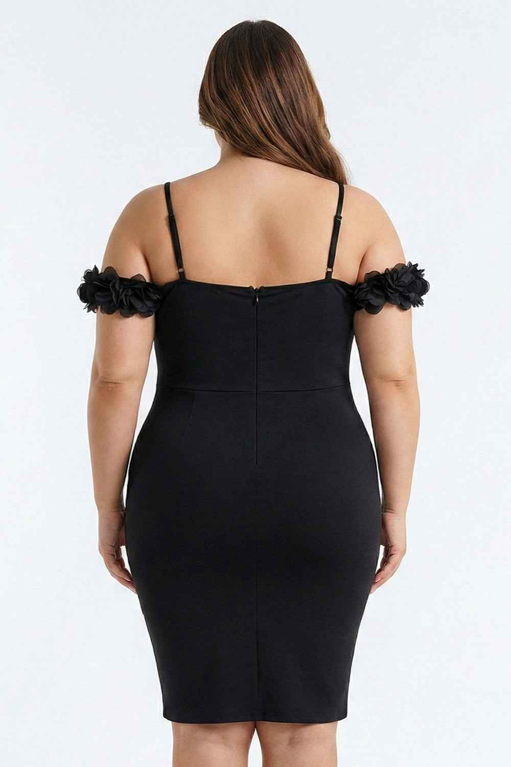Off The Shoulder Floral Appliques Plus Size Mini Dress