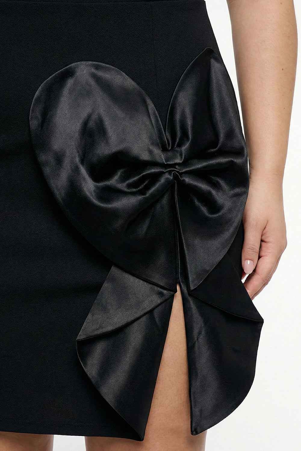Satin Bow Detail Plus Size Mini Dress