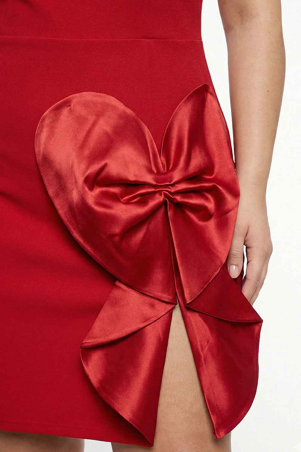 Satin Bow Detail Plus Size Mini Dress