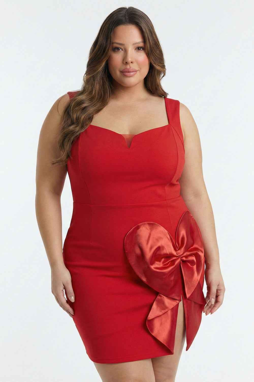Satin Bow Detail Plus Size Mini Dress