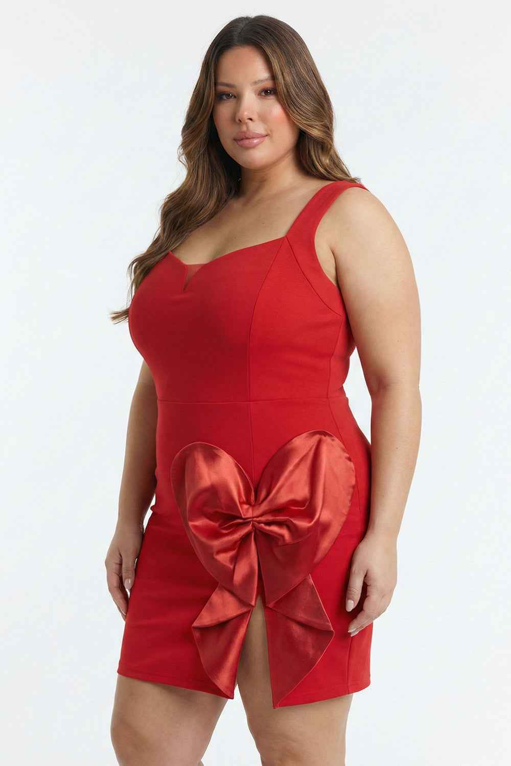Satin Bow Detail Plus Size Mini Dress