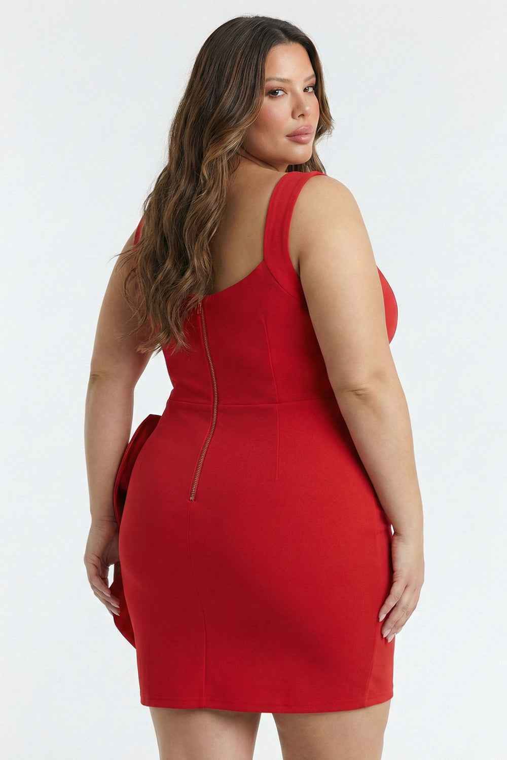 Satin Bow Detail Plus Size Mini Dress