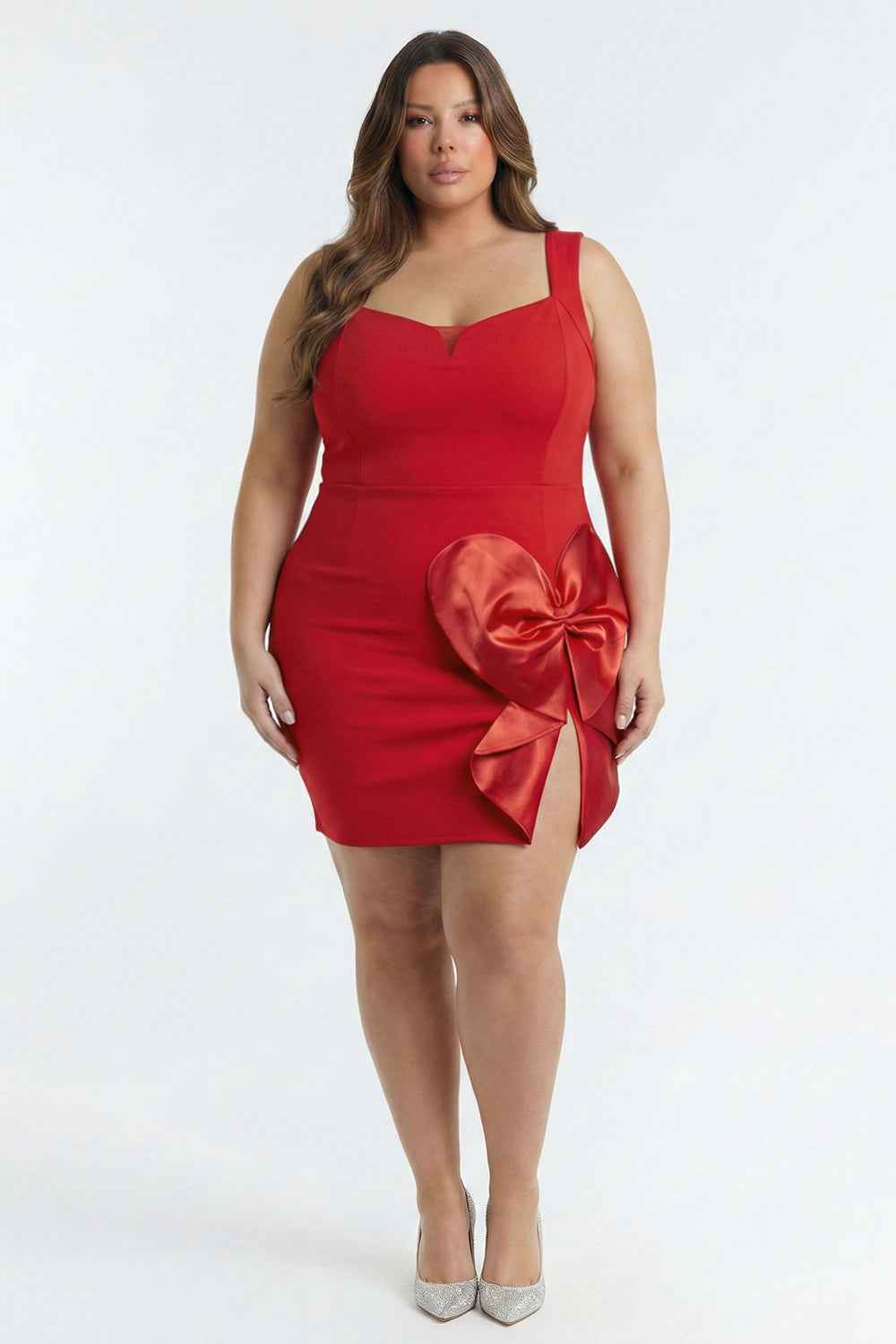 Satin Bow Detail Plus Size Mini Dress – Black | Boutinie