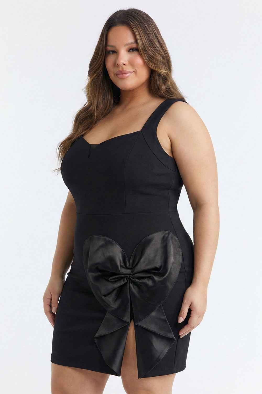 Satin Bow Detail Plus Size Mini Dress