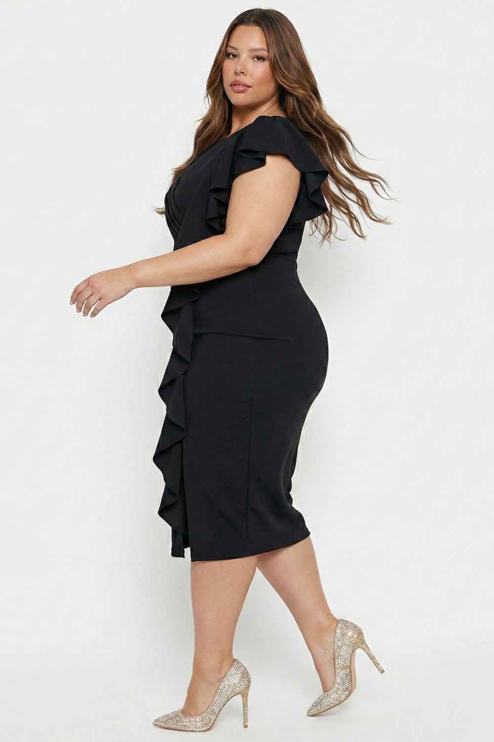[pre-order] Ruffle Down The Side Plus Size Midi Dress