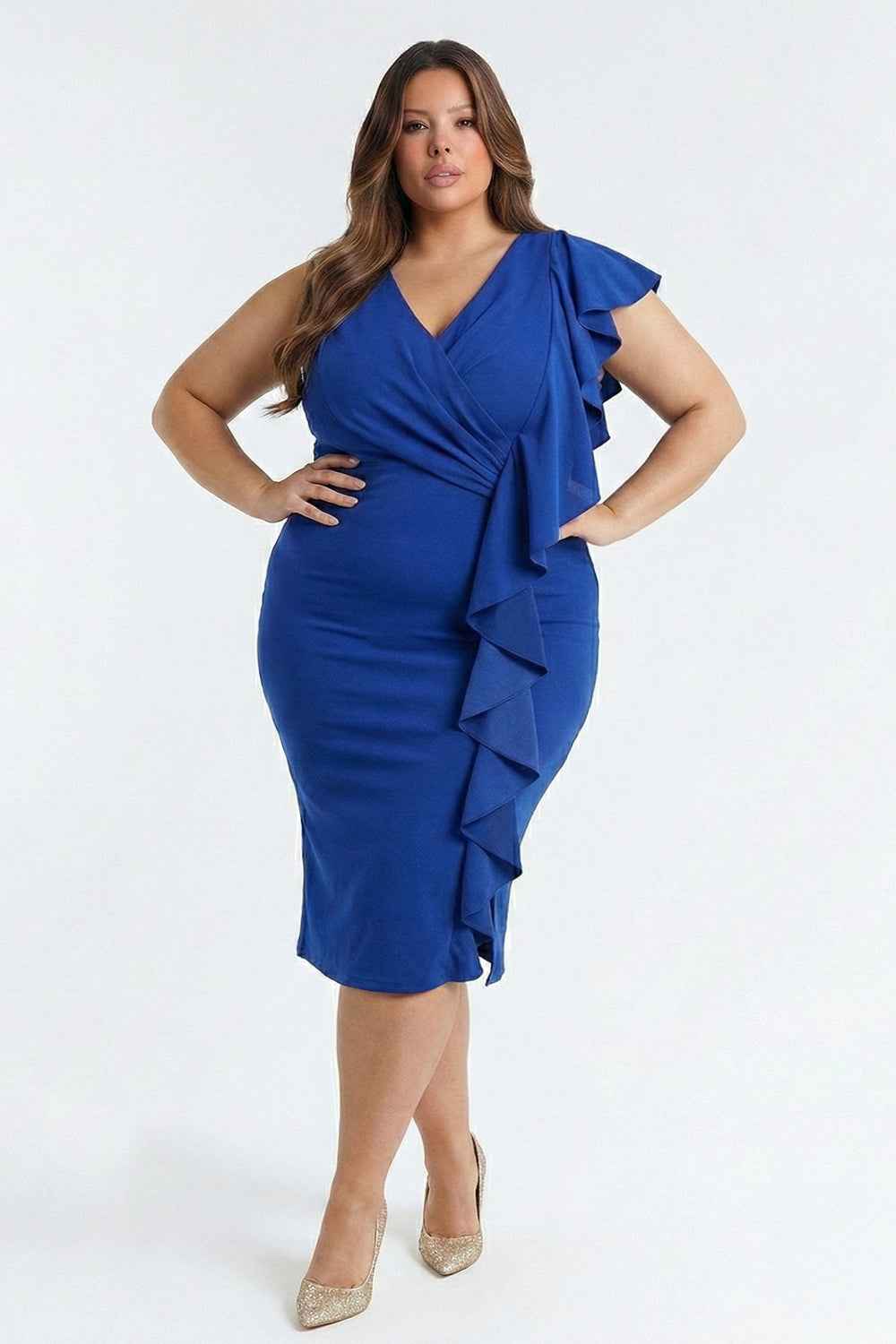[pre-order] Ruffle Down The Side Plus Size Midi Dress