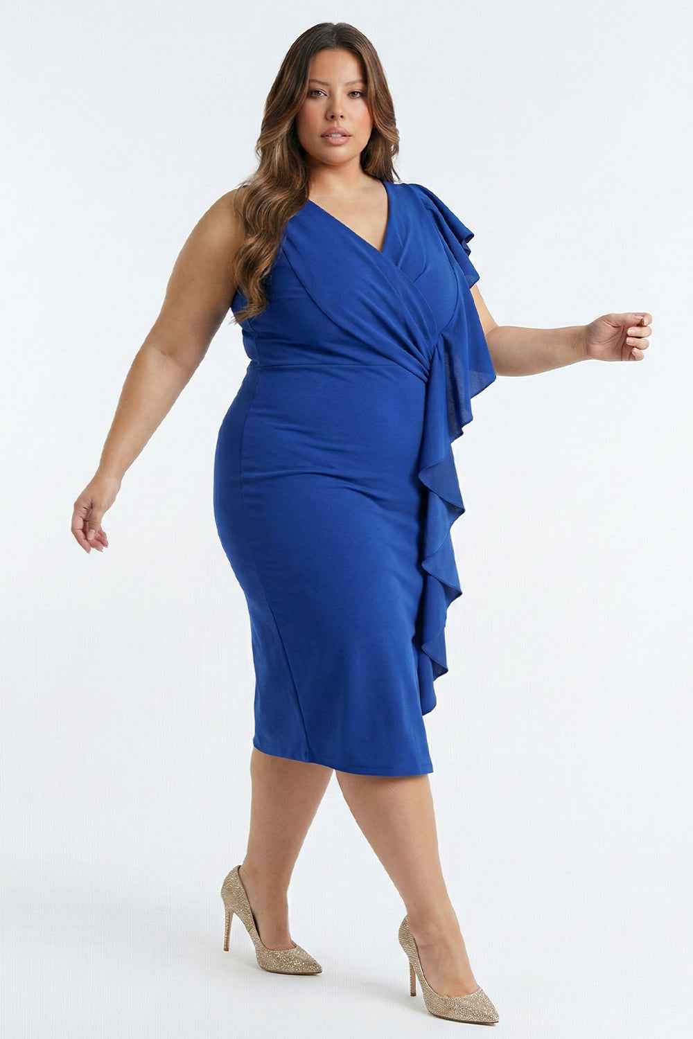 [pre-order] Ruffle Down The Side Plus Size Midi Dress