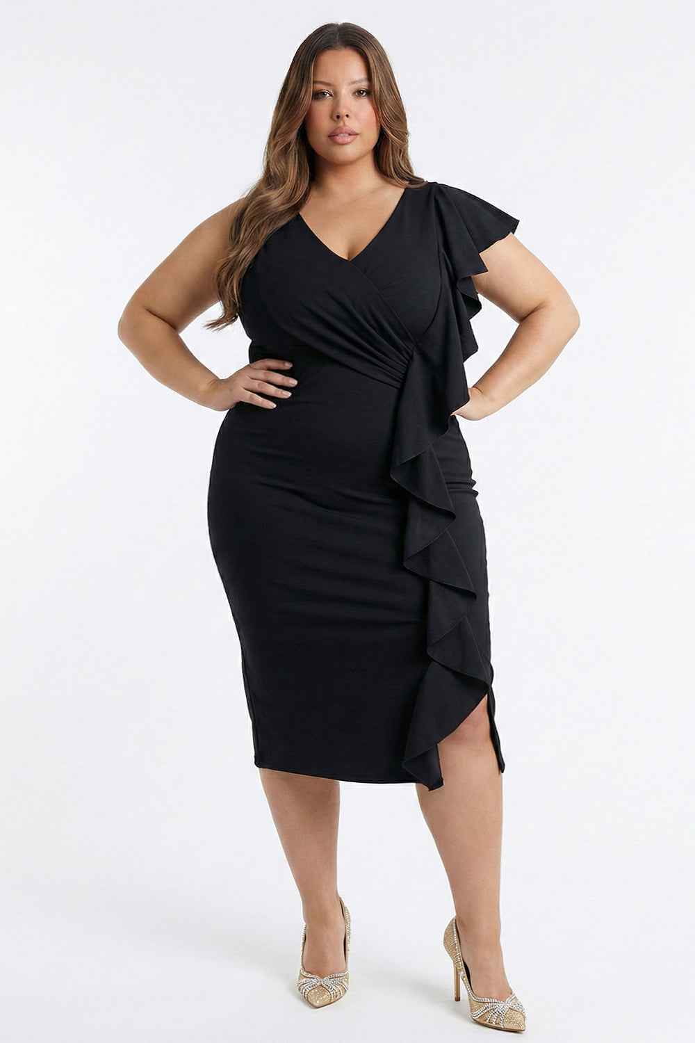 [pre-order] Ruffle Down The Side Plus Size Midi Dress