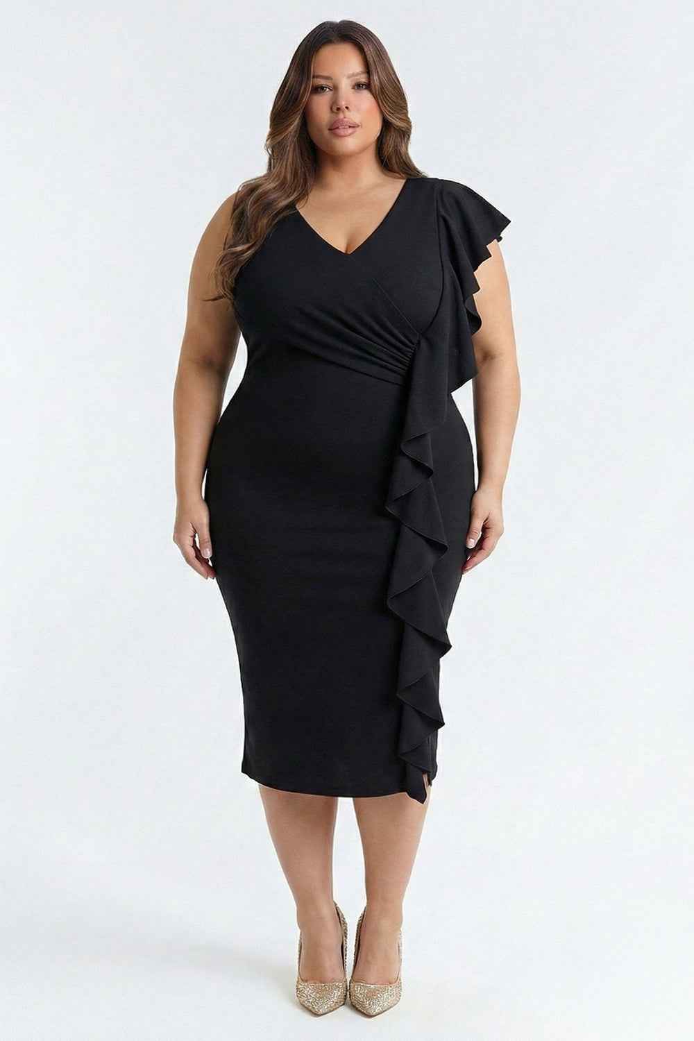 Ruffle Side Plus Size Midi Dress | Boutinie