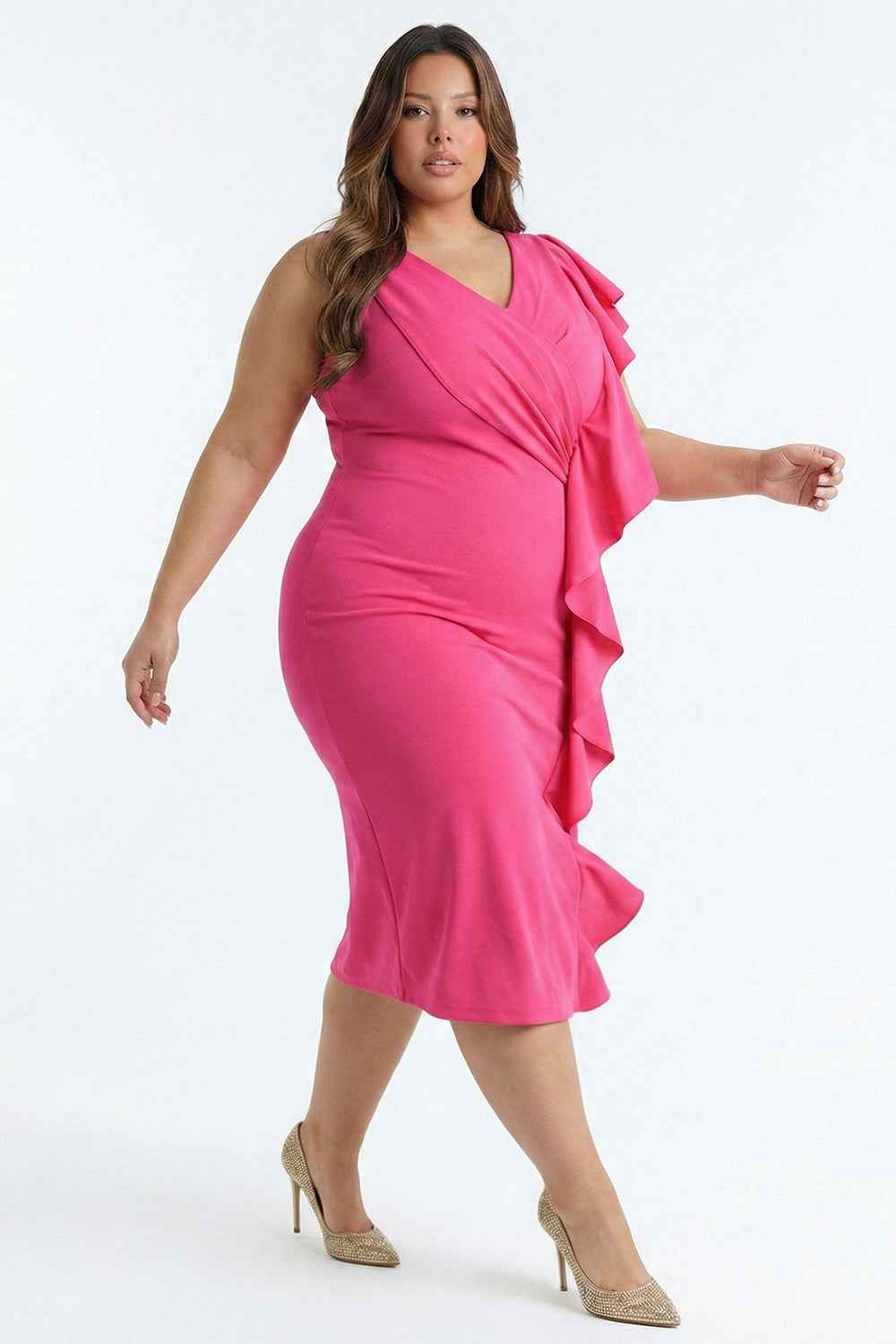 [pre-order] Ruffle Down The Side Plus Size Midi Dress