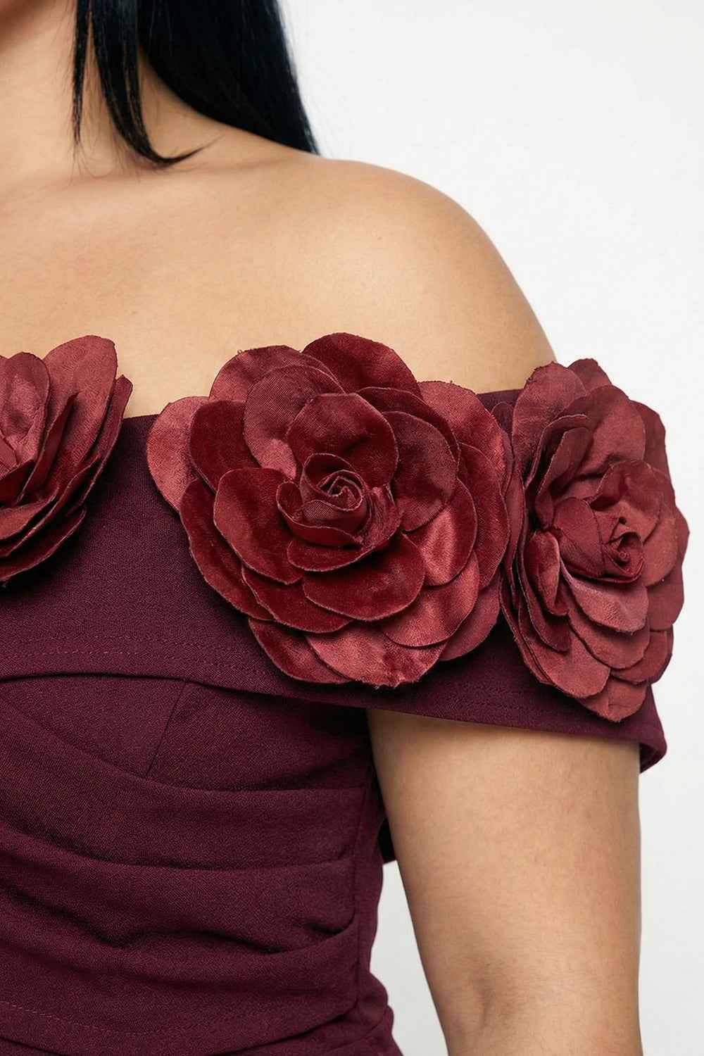Flower Corsage Side Detail Plus Size Midi Dress