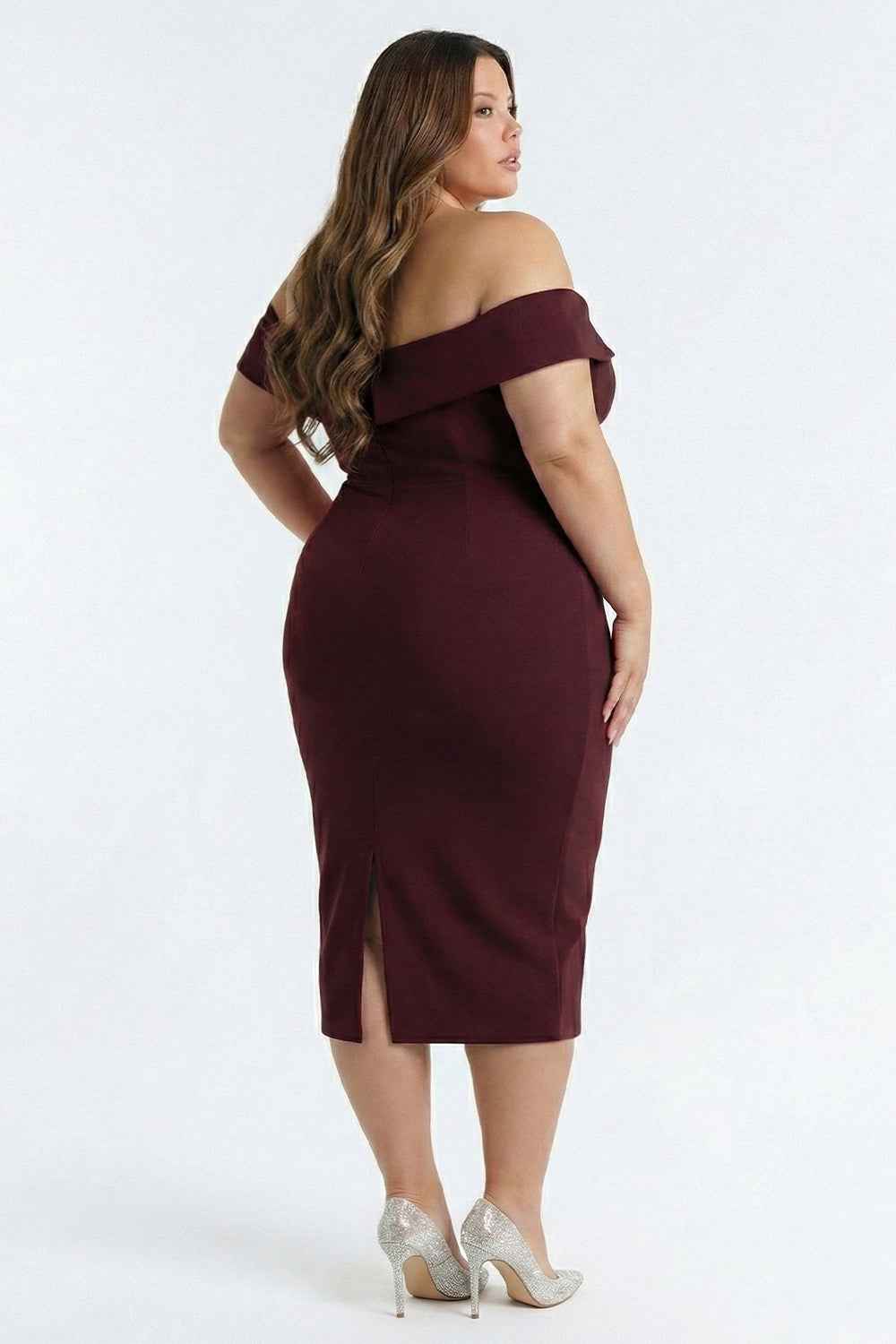 Flower Corsage Side Detail Plus Size Midi Dress