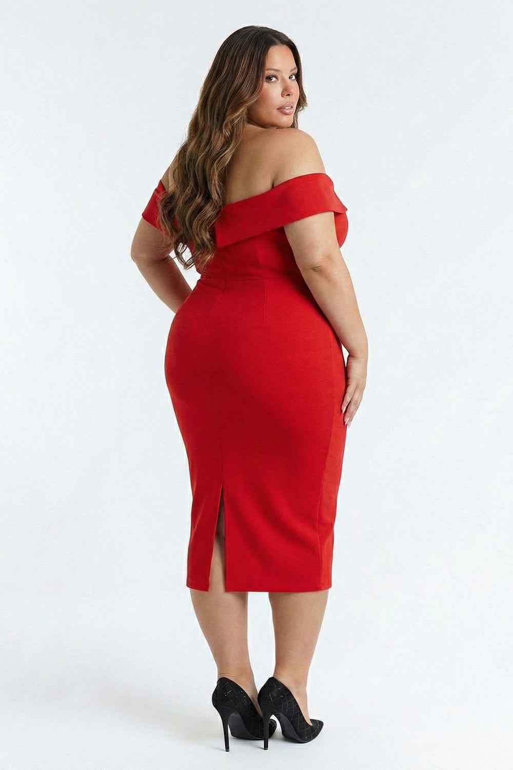 Flower Corsage Side Detail Plus Size Midi Dress