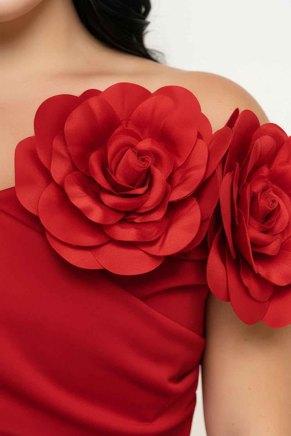 Flower Corsage Side Detail Plus Size Midi Dress