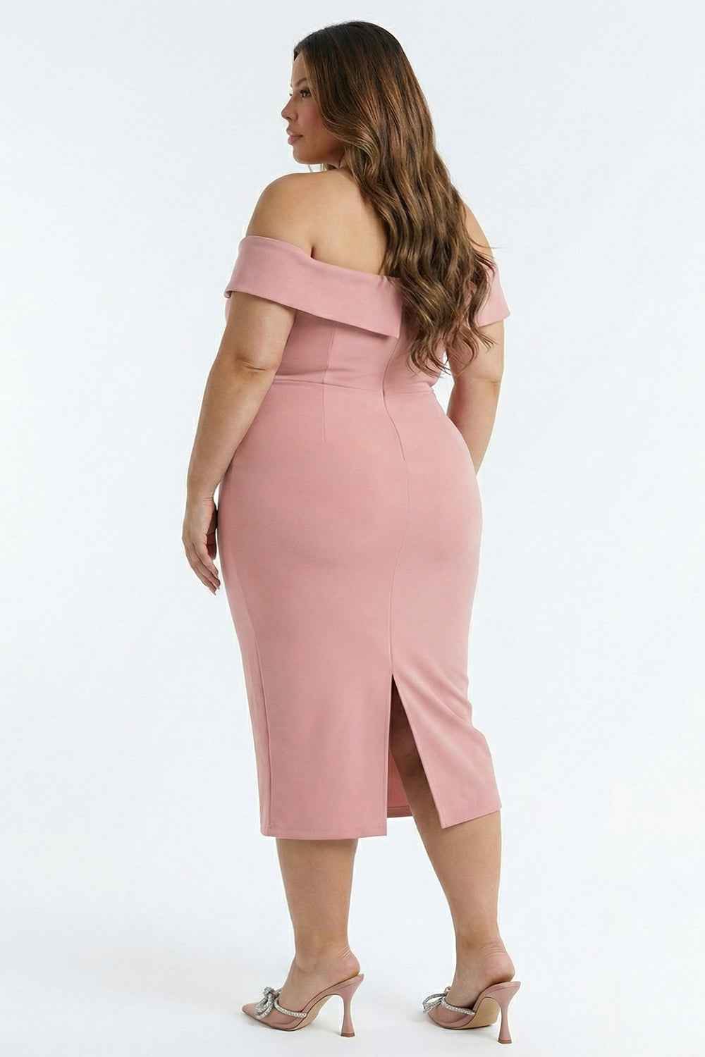Flower Corsage Side Detail Plus Size Midi Dress