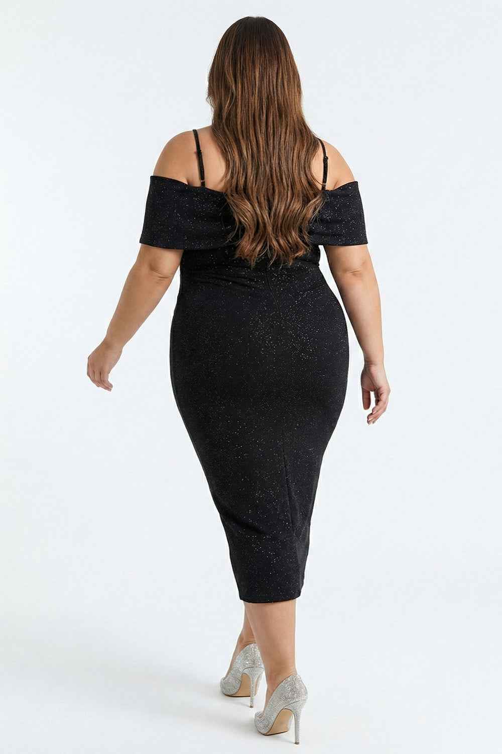 Glitter Bow Front Off The Shoulder Plus Size Midi Dress