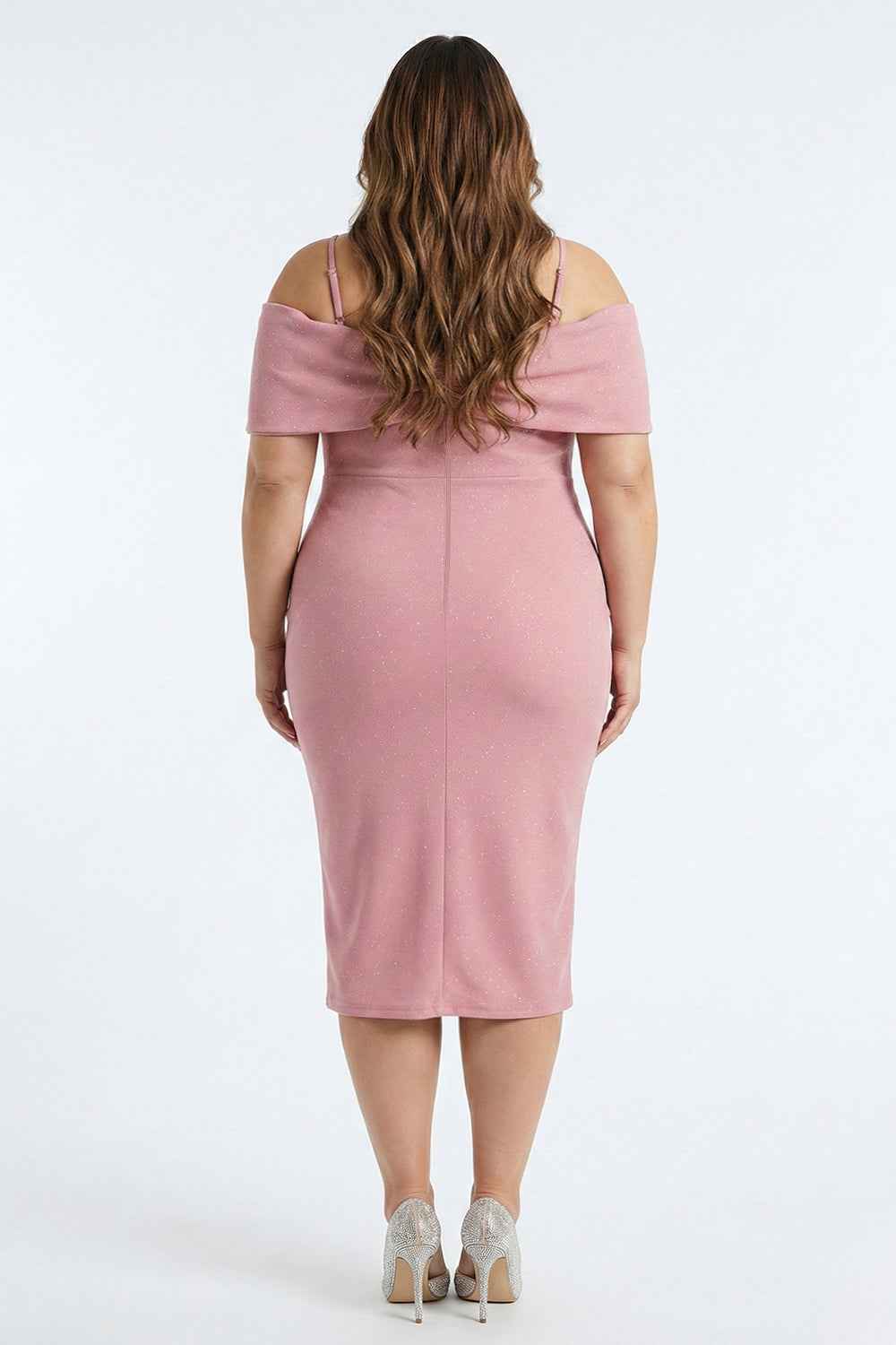 Glitter Bow Front Off The Shoulder Plus Size Midi Dress
