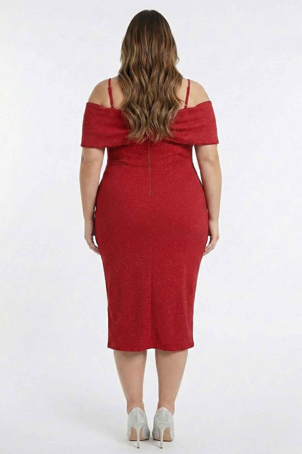 Glitter Bow Front Off The Shoulder Plus Size Midi Dress