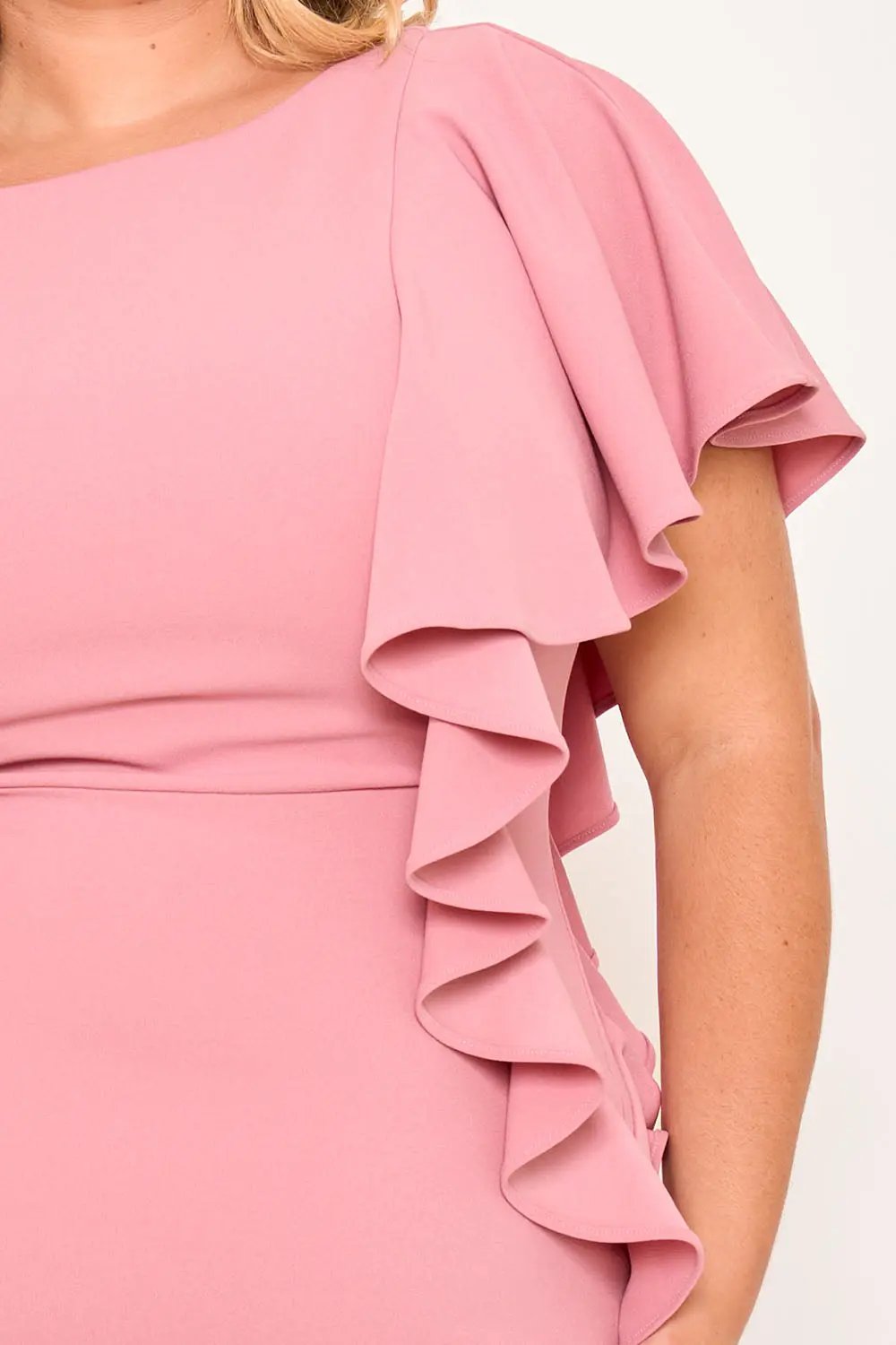 Plus Size Midi Dress - Drop Shoulder Ruffle Zipper Back Detail BOUTINIE