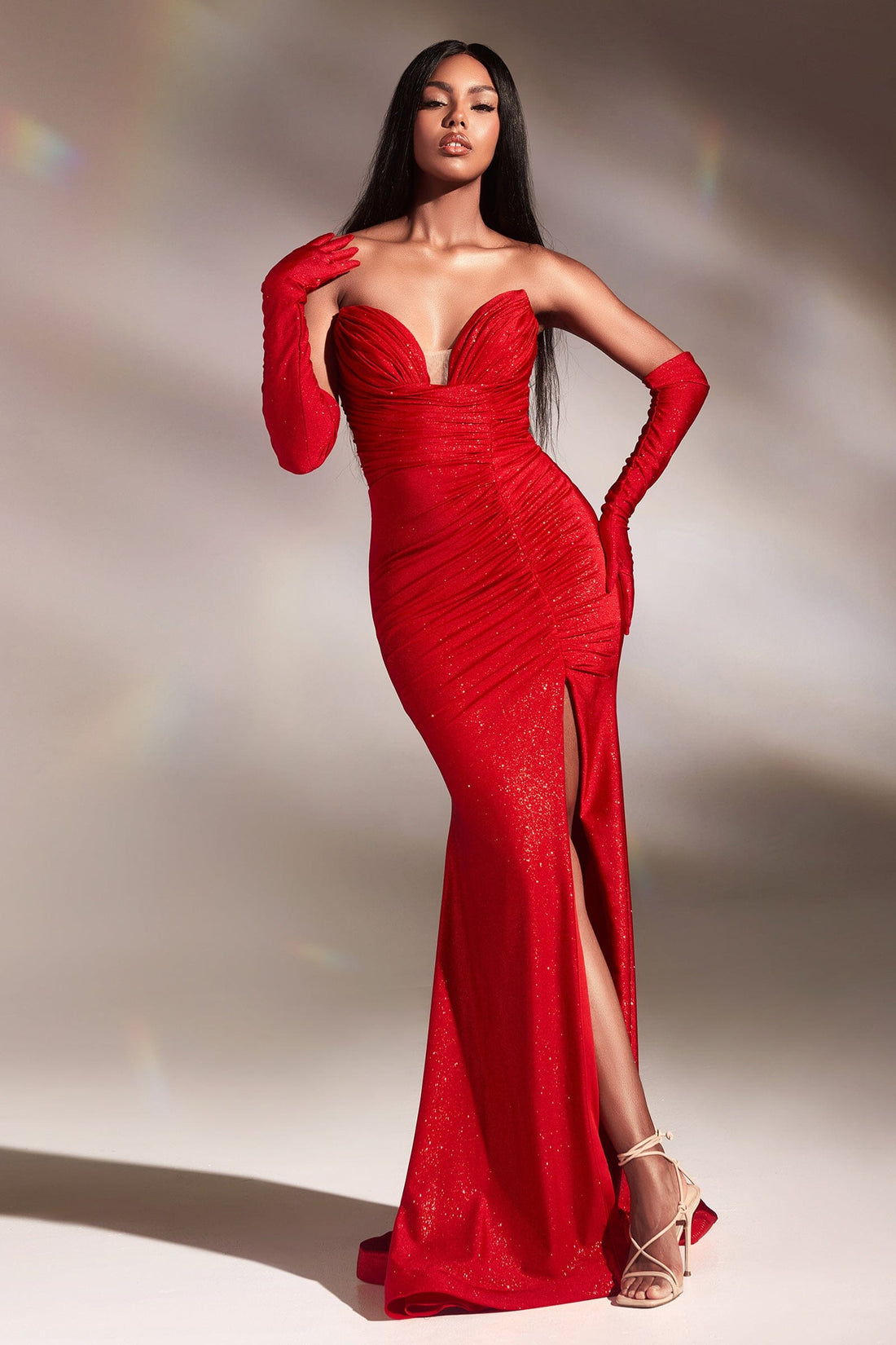 Strapless Glitter Gown with Gloves by Ladivine CD889 Boutinie 
