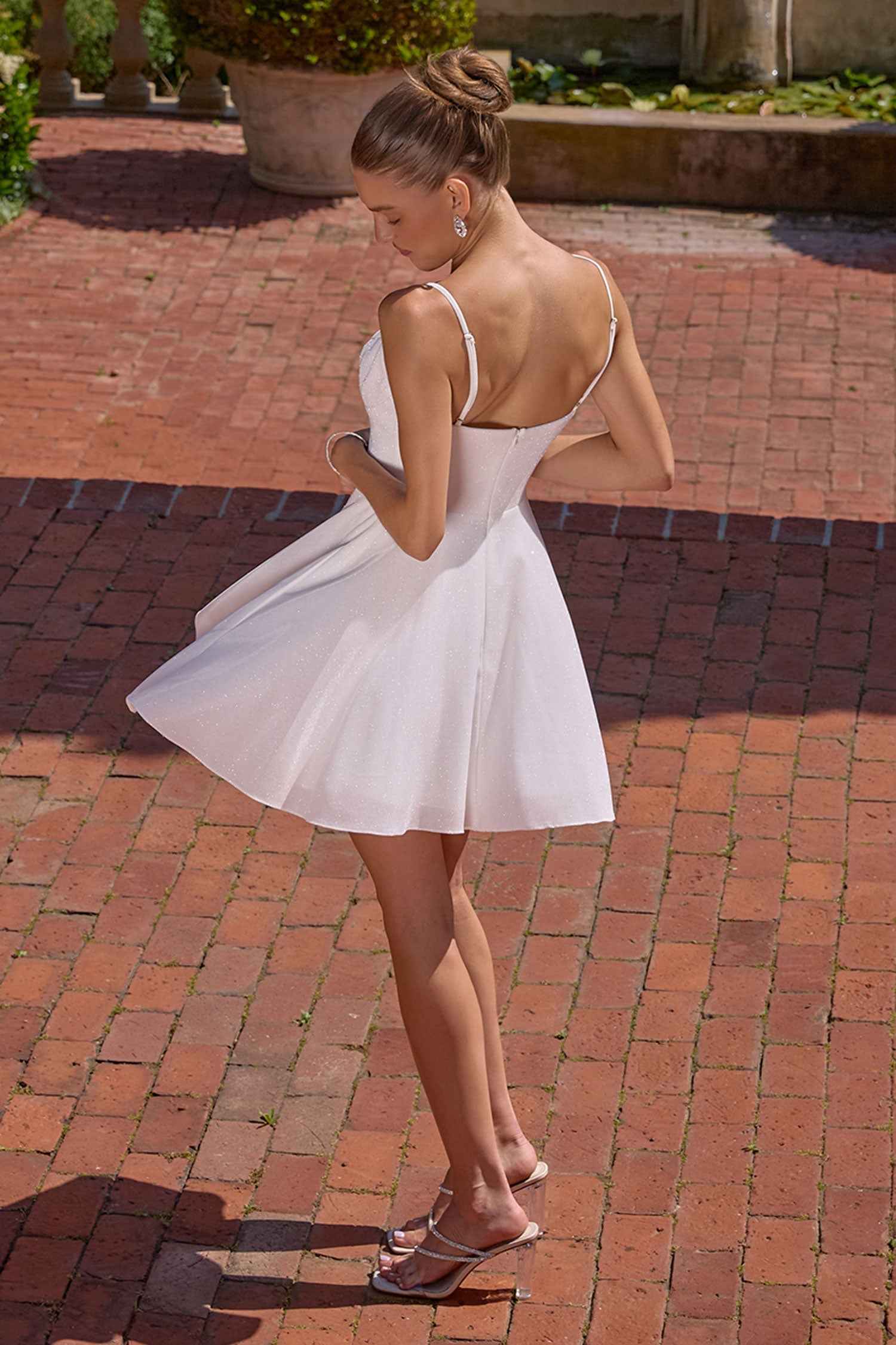 White Glitter Short Sleeveless Dress by Amoris T103W