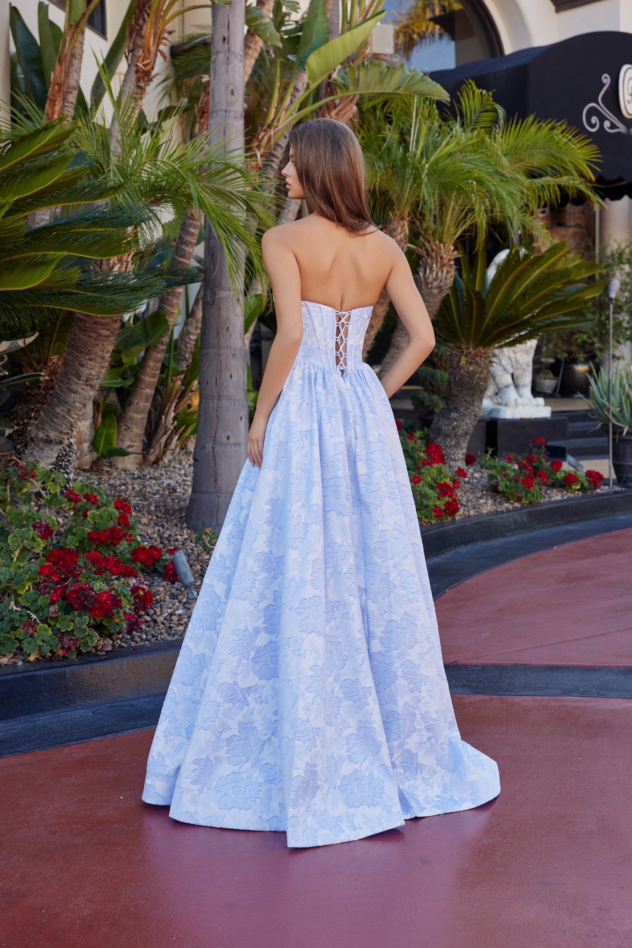 Jaquard Strapless A-line Gown by Nox Anabel T1912