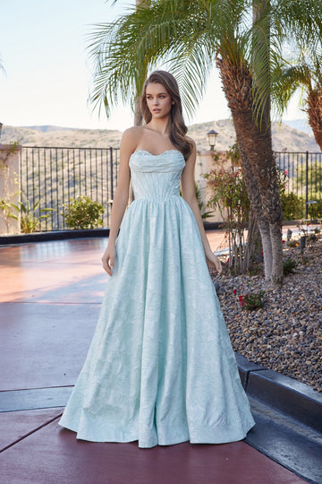 Jaquard Strapless A-line Gown by Nox Anabel T1912
